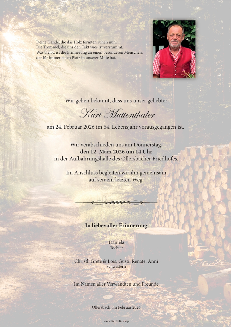 Traueranzeige von Kurt Muttenthaler