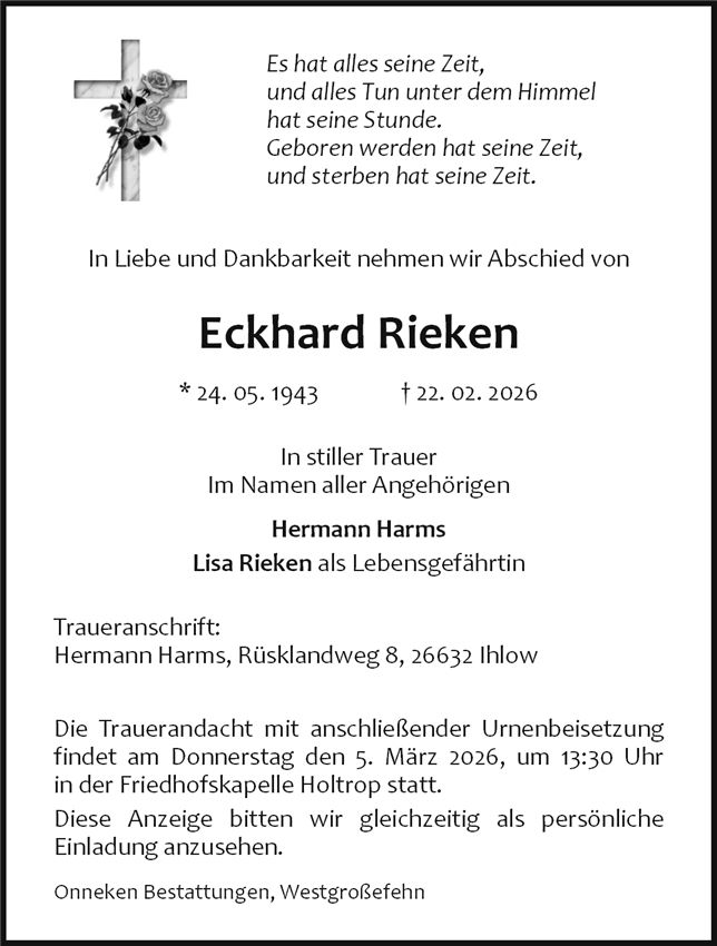 Traueranzeige von Eckhard Rieken
