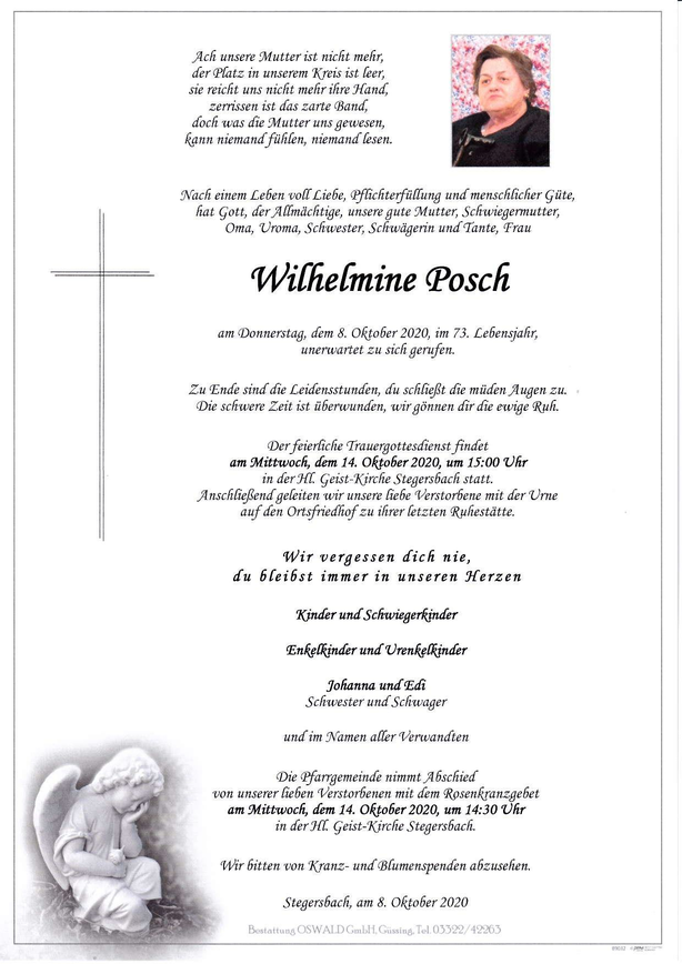 Traueranzeige von Wilhelmine Posch