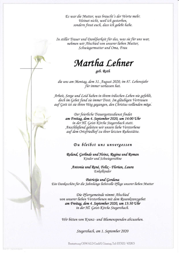 Traueranzeige von Martha Lehner