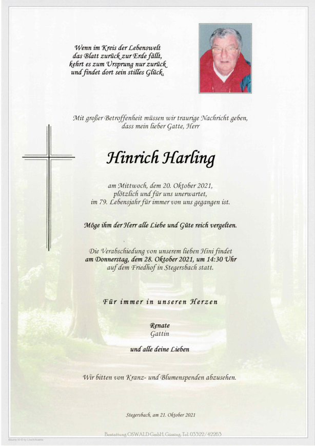 Traueranzeige von Hinrich Harling