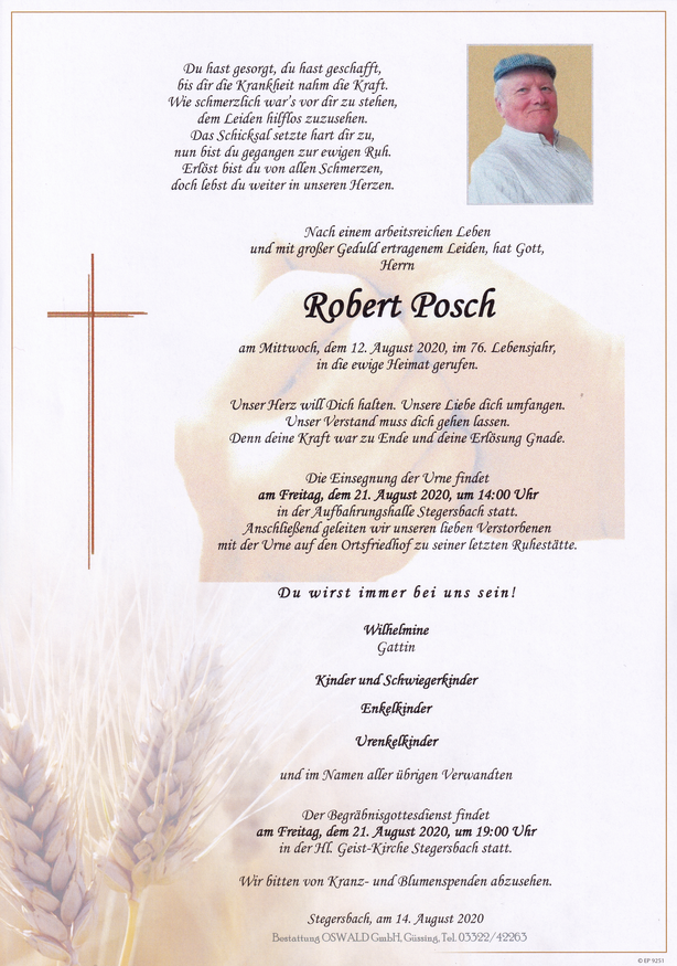 Traueranzeige von Robert Posch