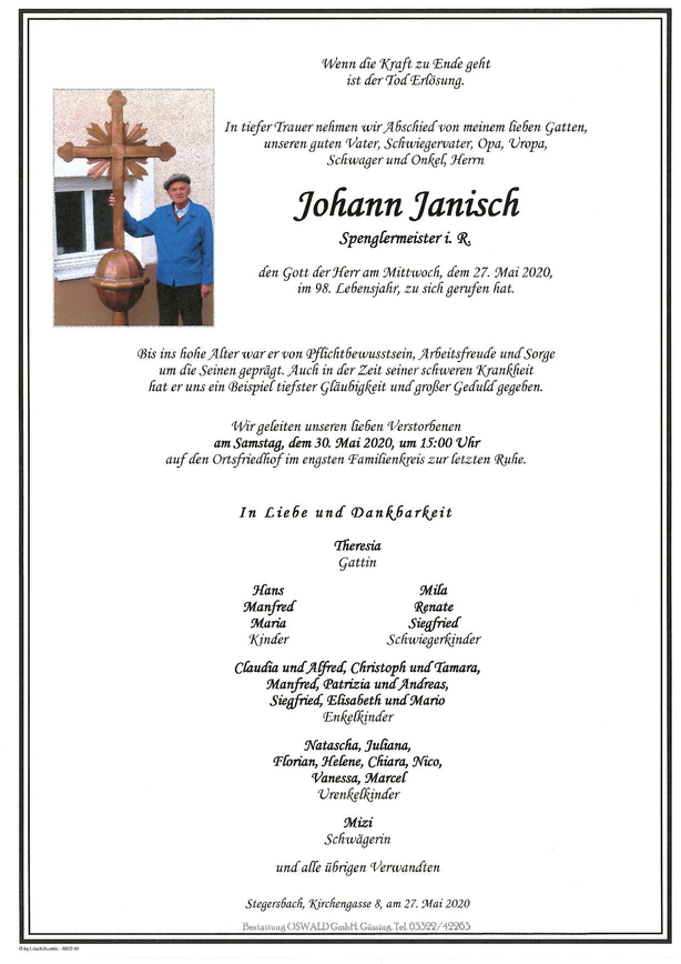 Traueranzeige von Johann Janisch
