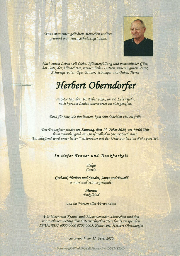 Traueranzeige von Herbert Oberndorfer