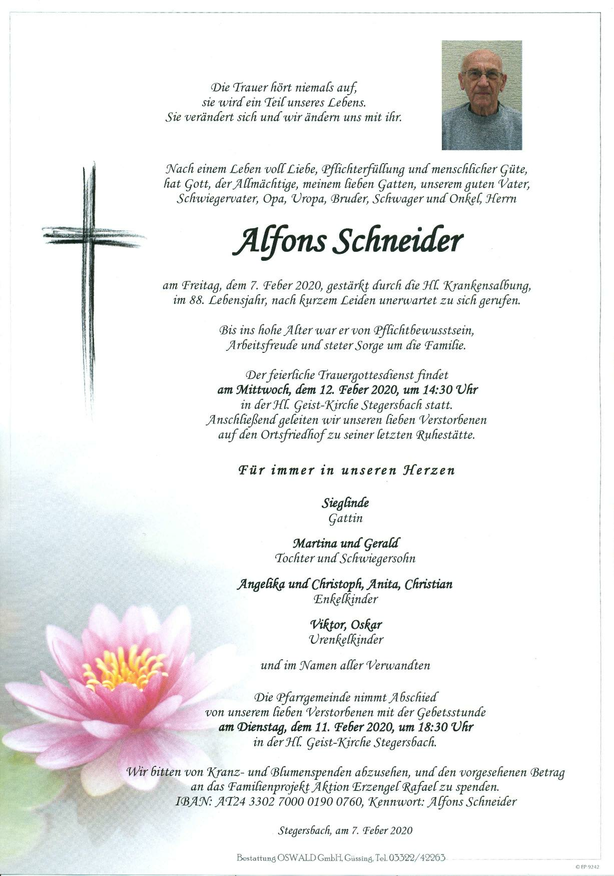 Traueranzeige von Alfons Schneider