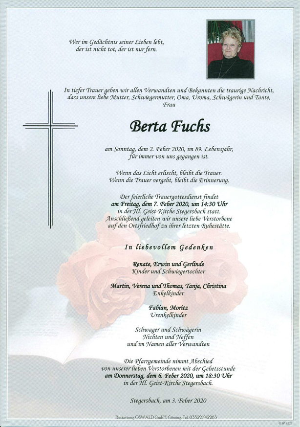 Traueranzeige von Berta Fuchs