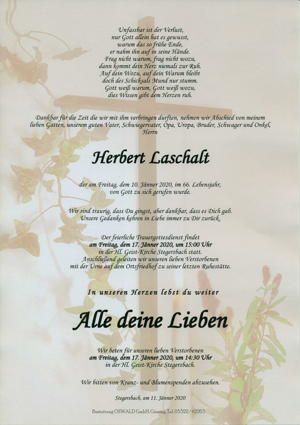 Traueranzeige von Herbert Laschalt