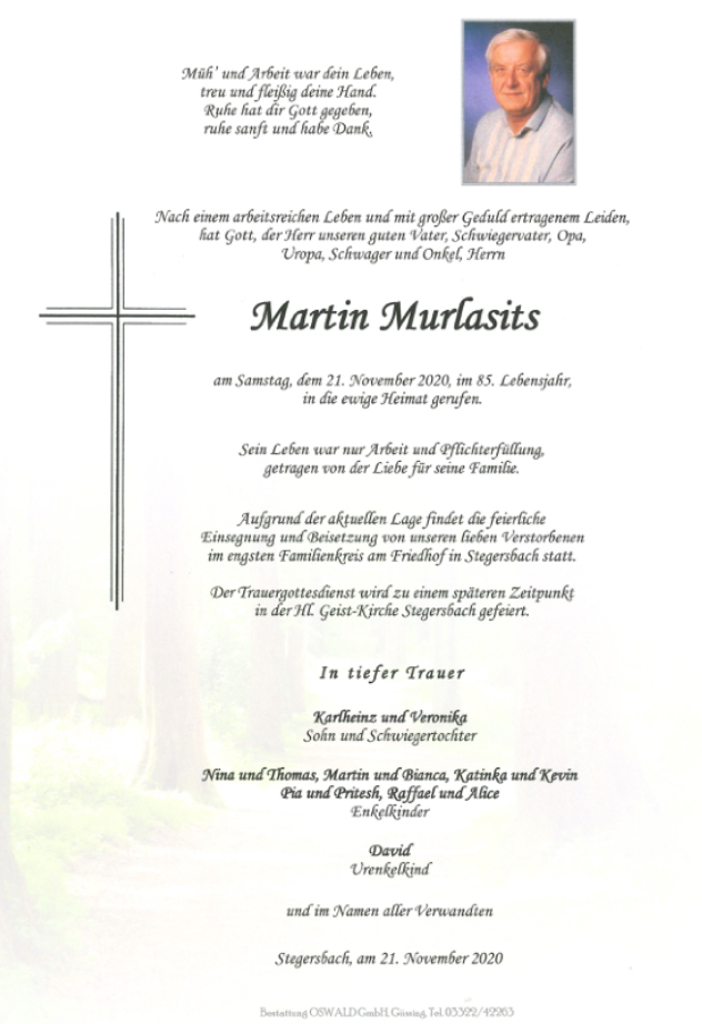 Traueranzeige von Martin Murlasits