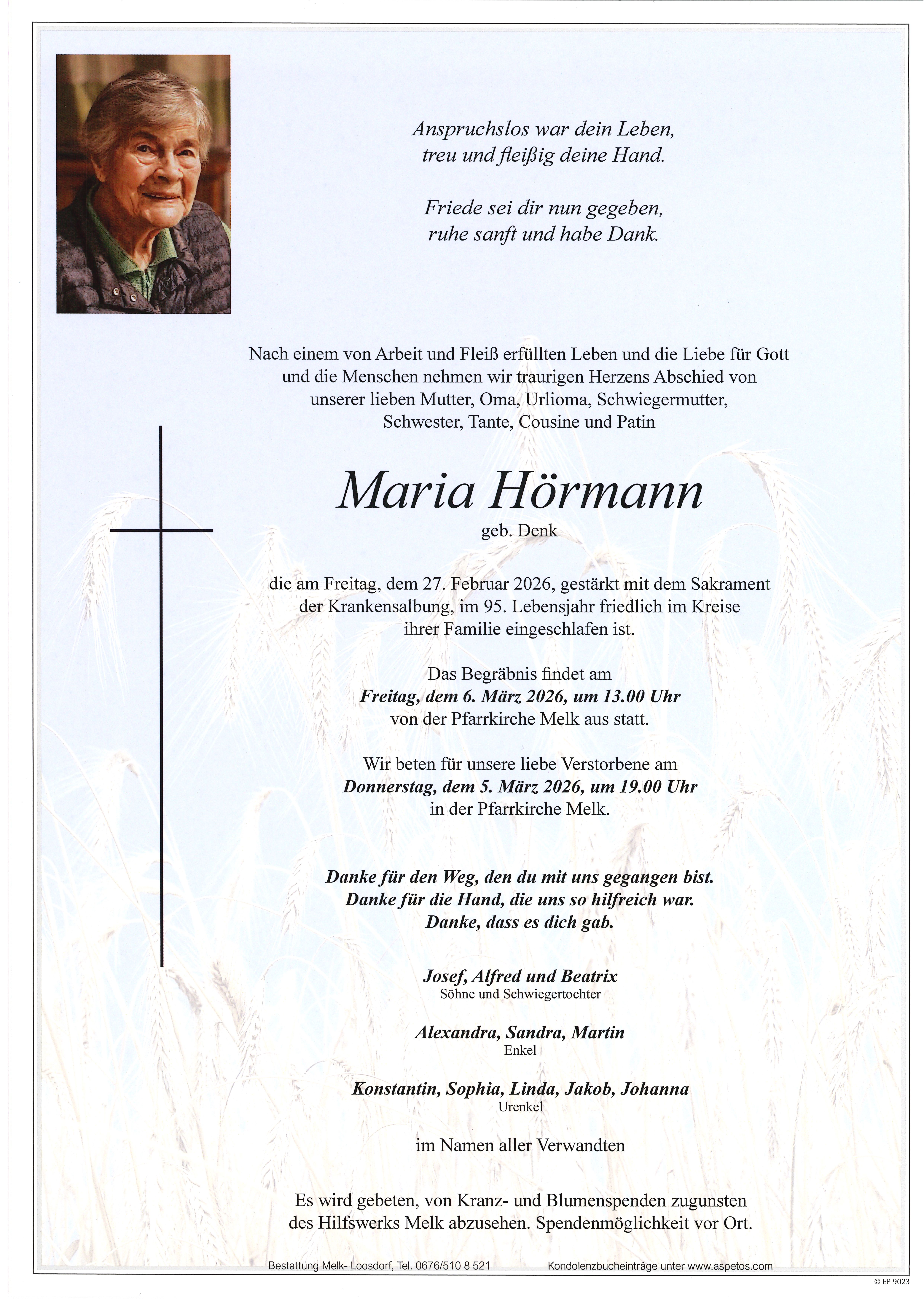 Traueranzeige von Maria Hörmann