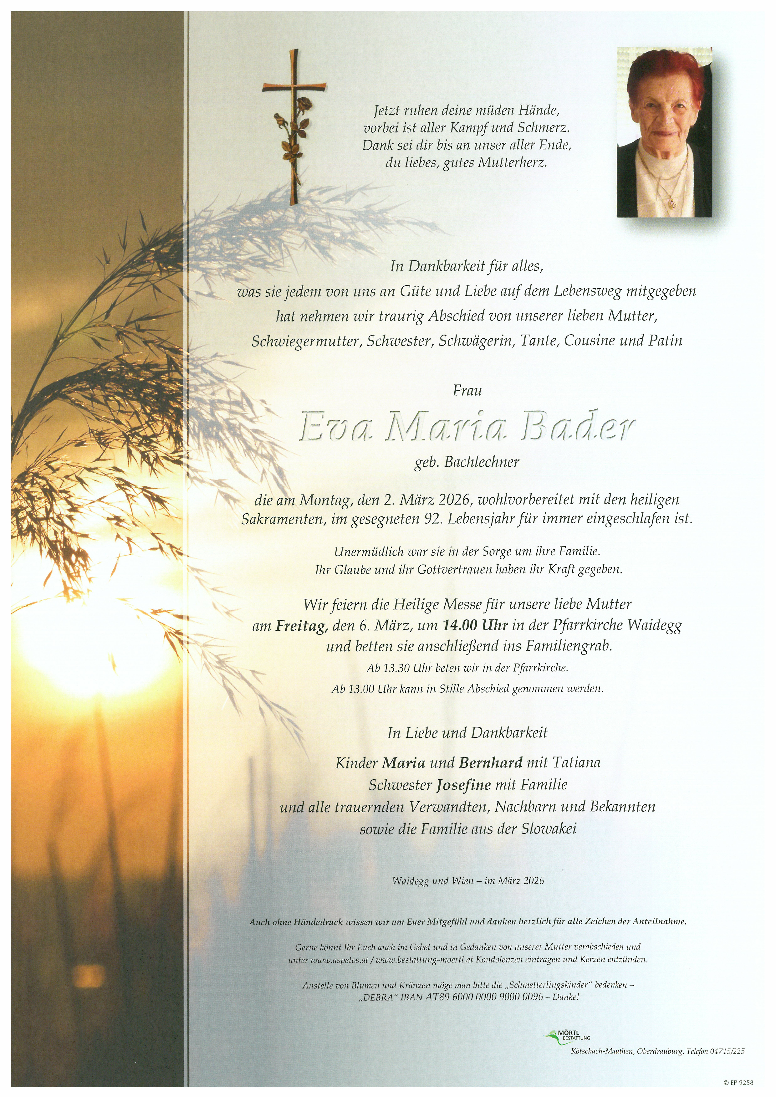 Traueranzeige von Eva Maria Bader