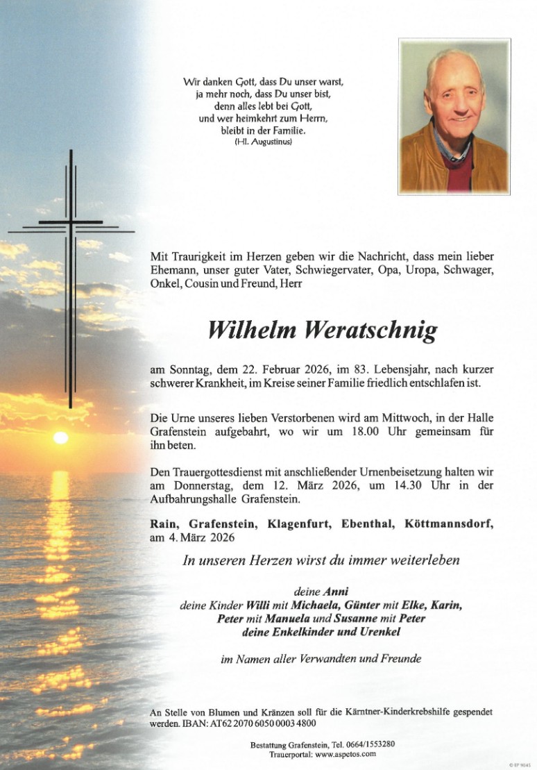 Traueranzeige von Wilhelm Weratschnig