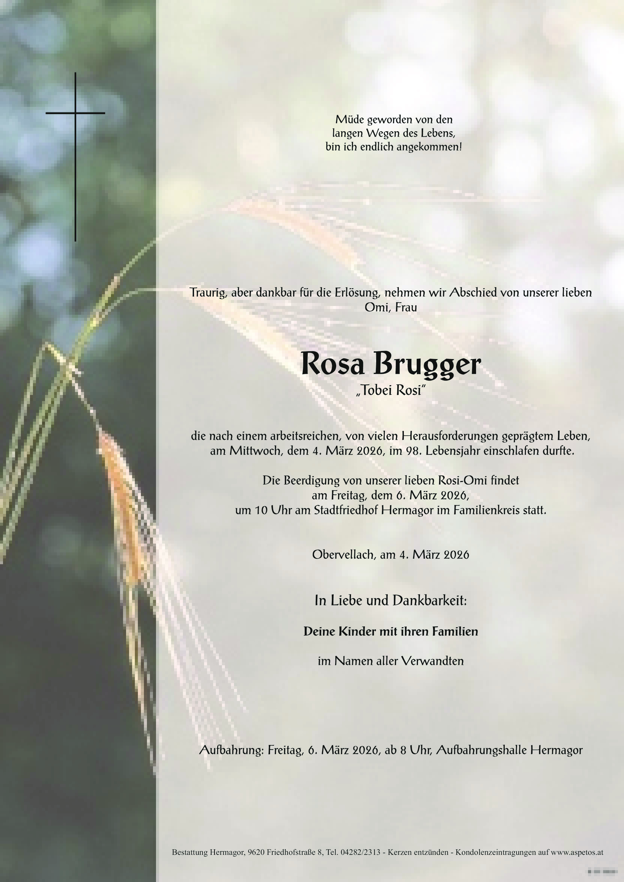 Traueranzeige von Rosa Brugger