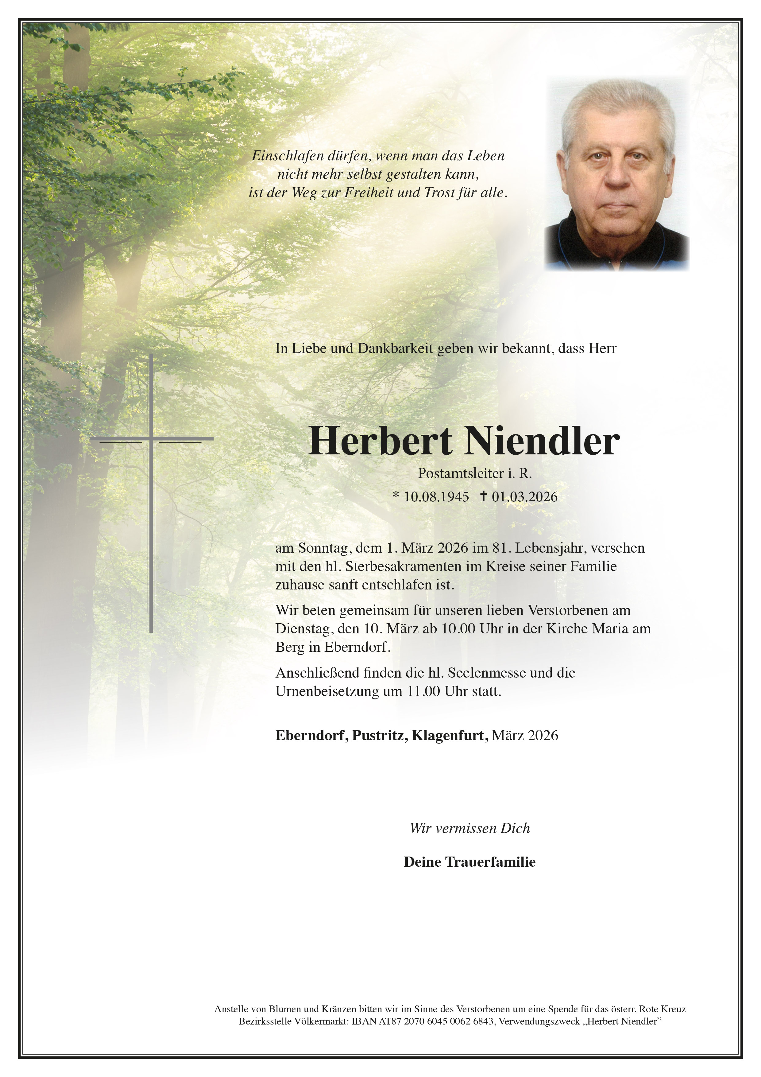 Traueranzeige von Herbert Niendler