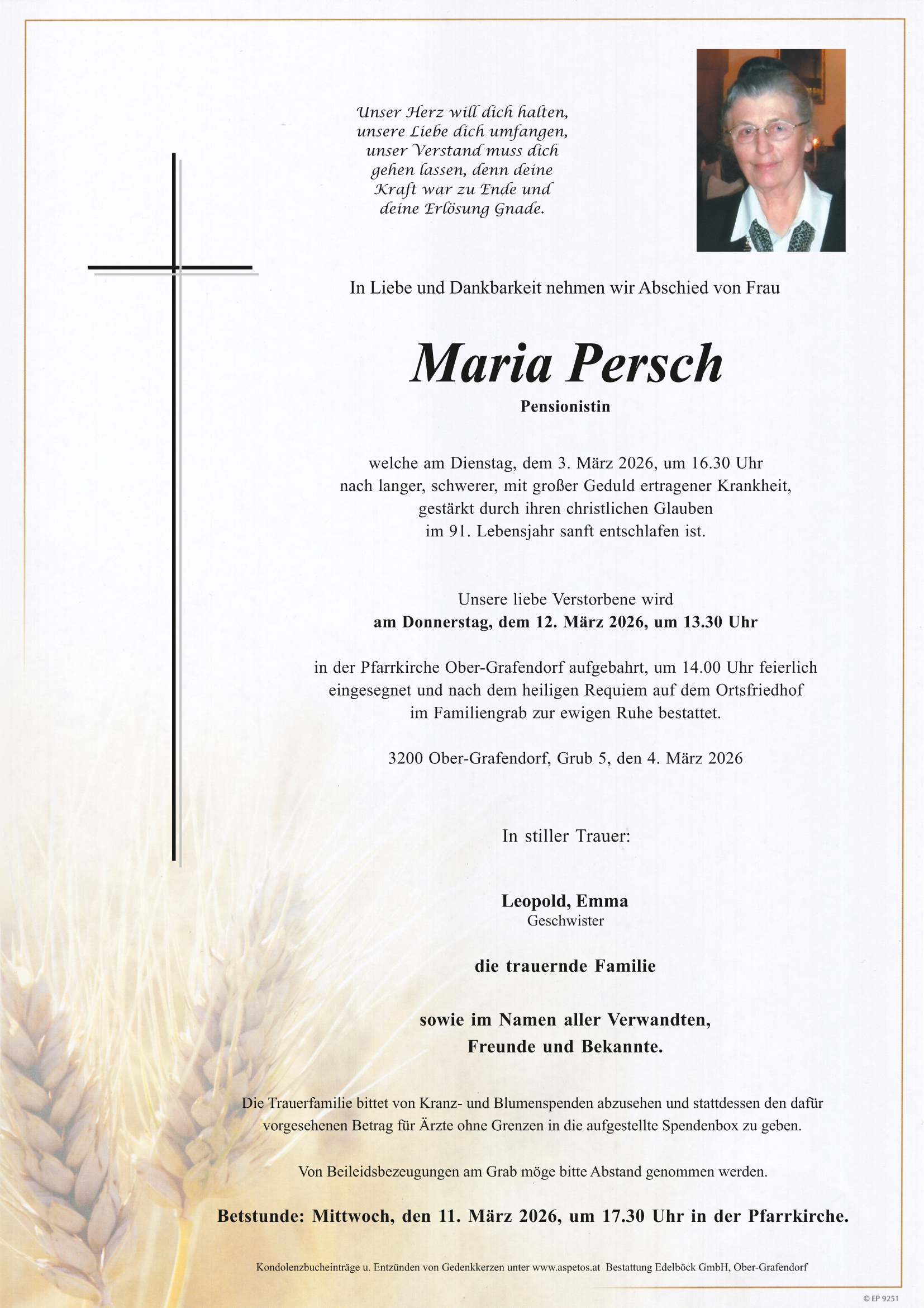 Traueranzeige von Maria Persch