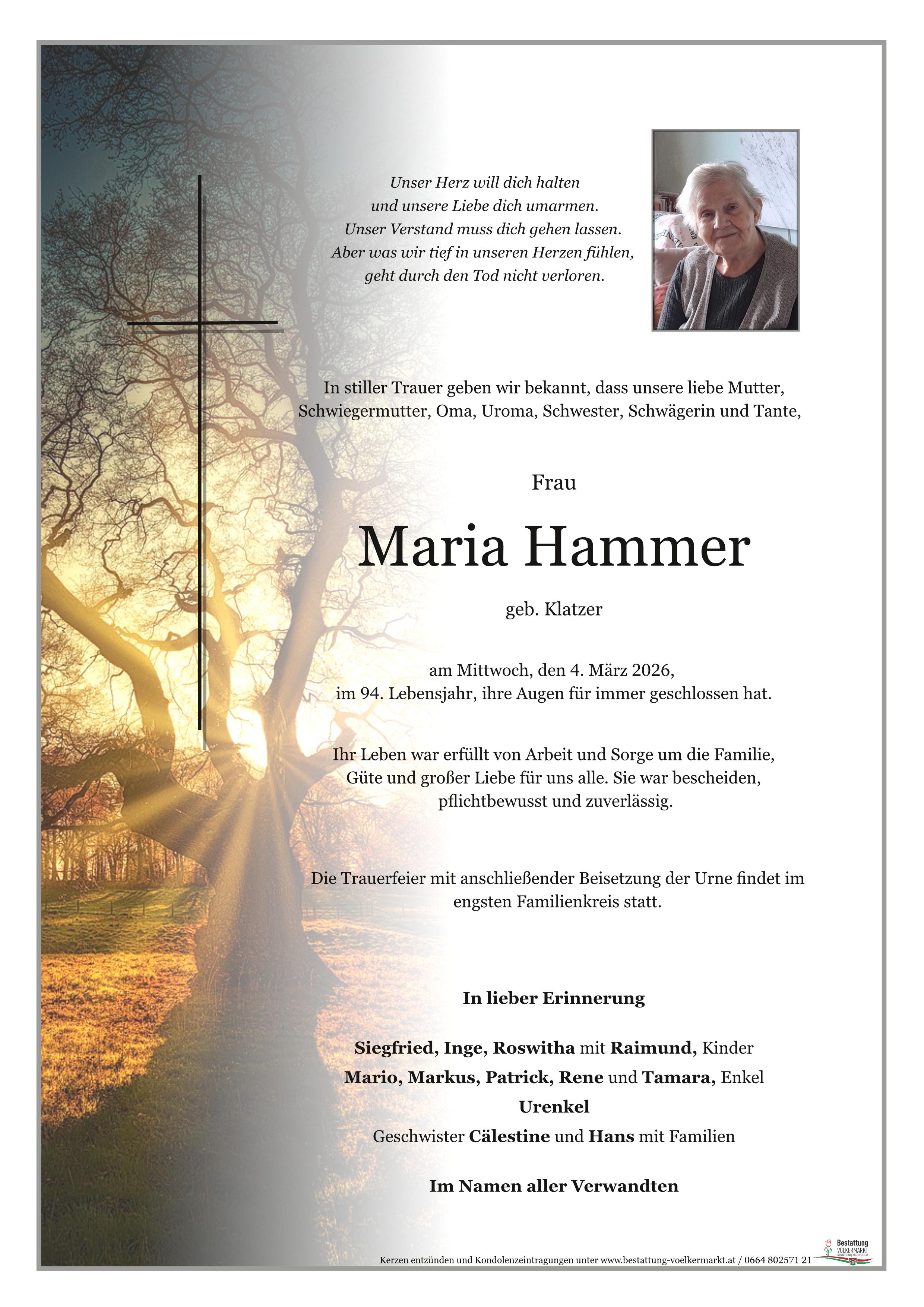 Traueranzeige von Maria Hammer