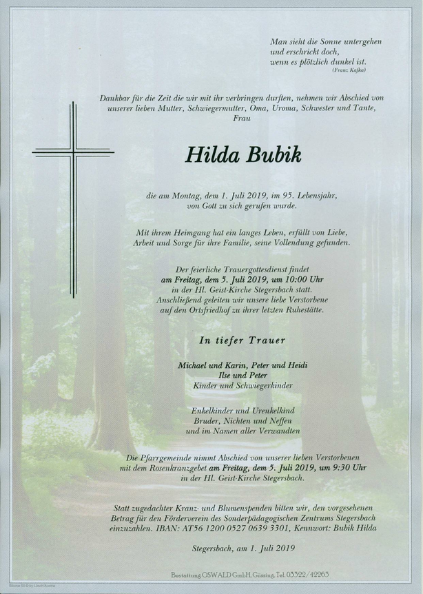 Traueranzeige von Hilda Bubik