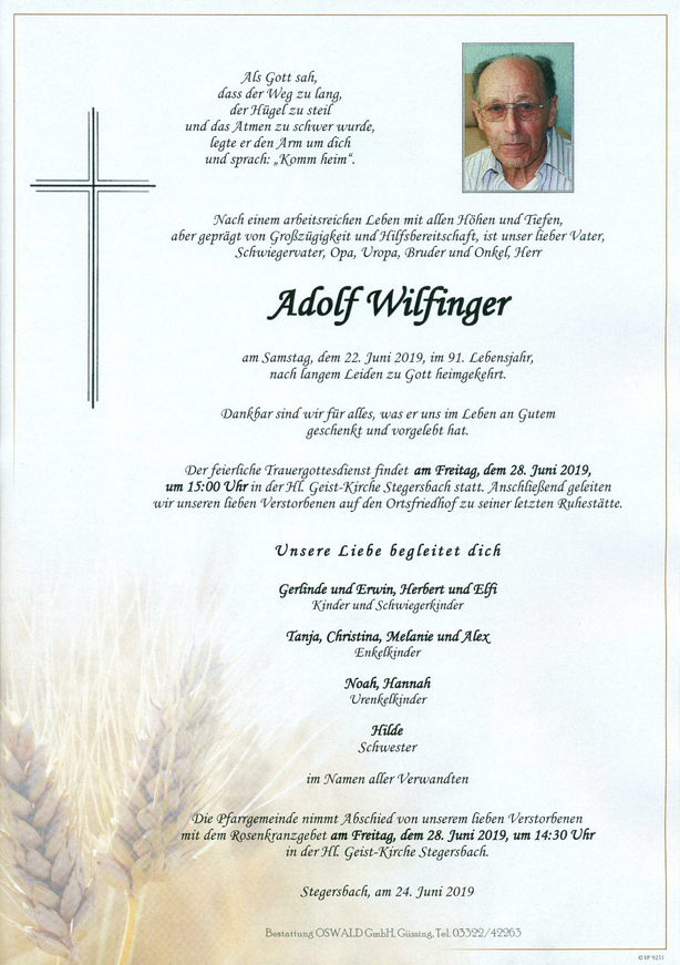 Traueranzeige von Adolf Wilfinger