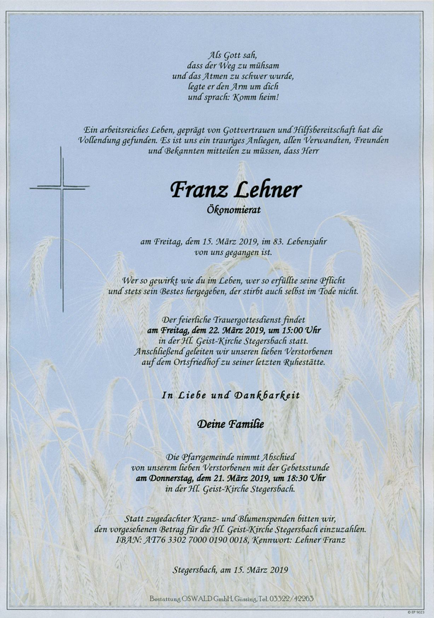 Traueranzeige von Ökonomierat Franz Lehner