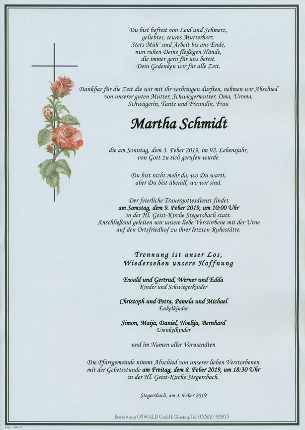 Traueranzeige von Martha Schmidt