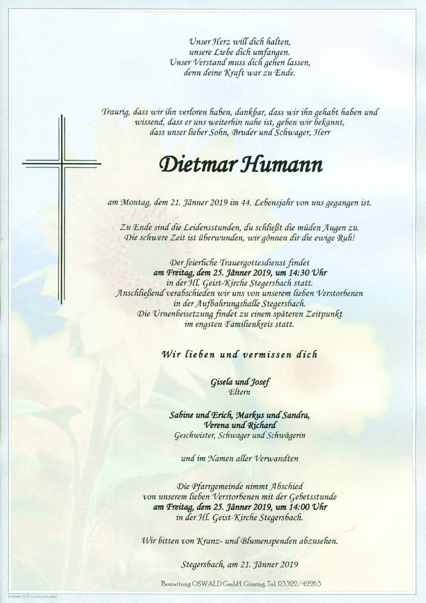 Traueranzeige von Dietmar Humann