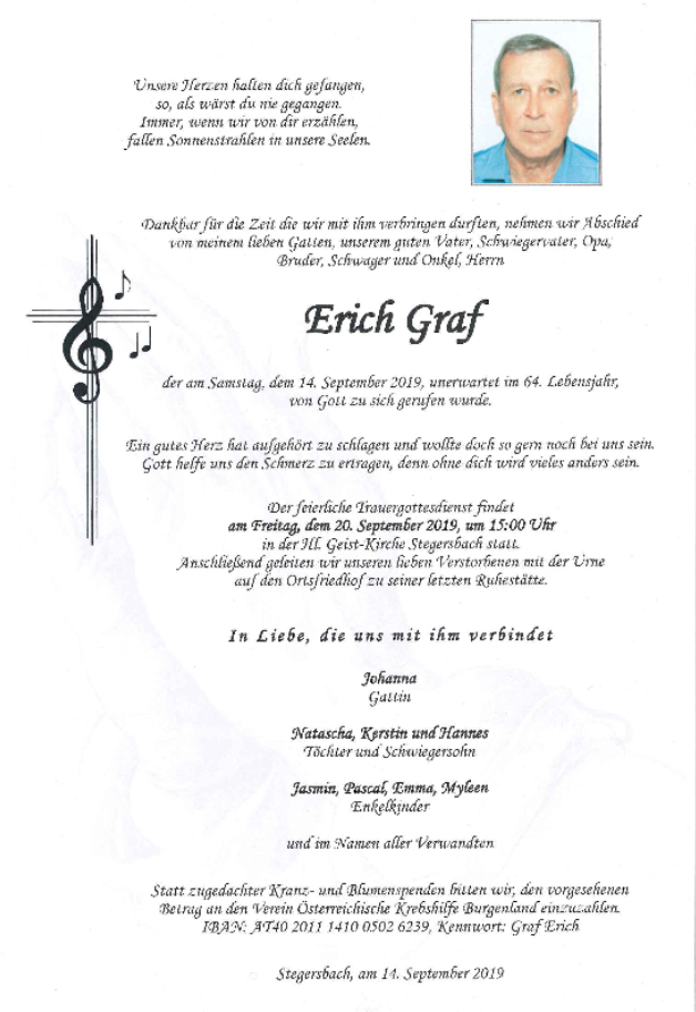 Traueranzeige von Erich Graf