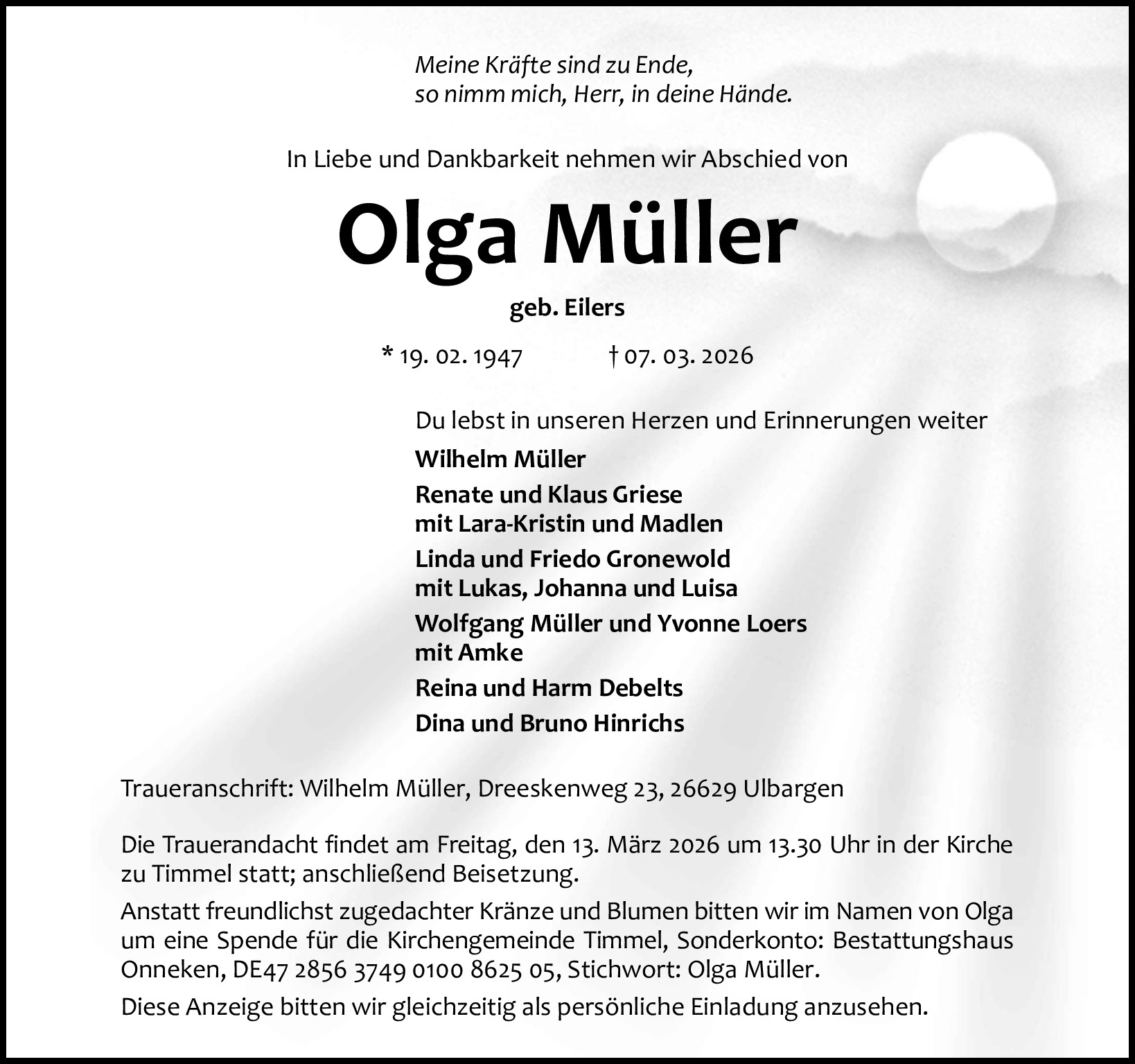 Traueranzeige von Olga Müller