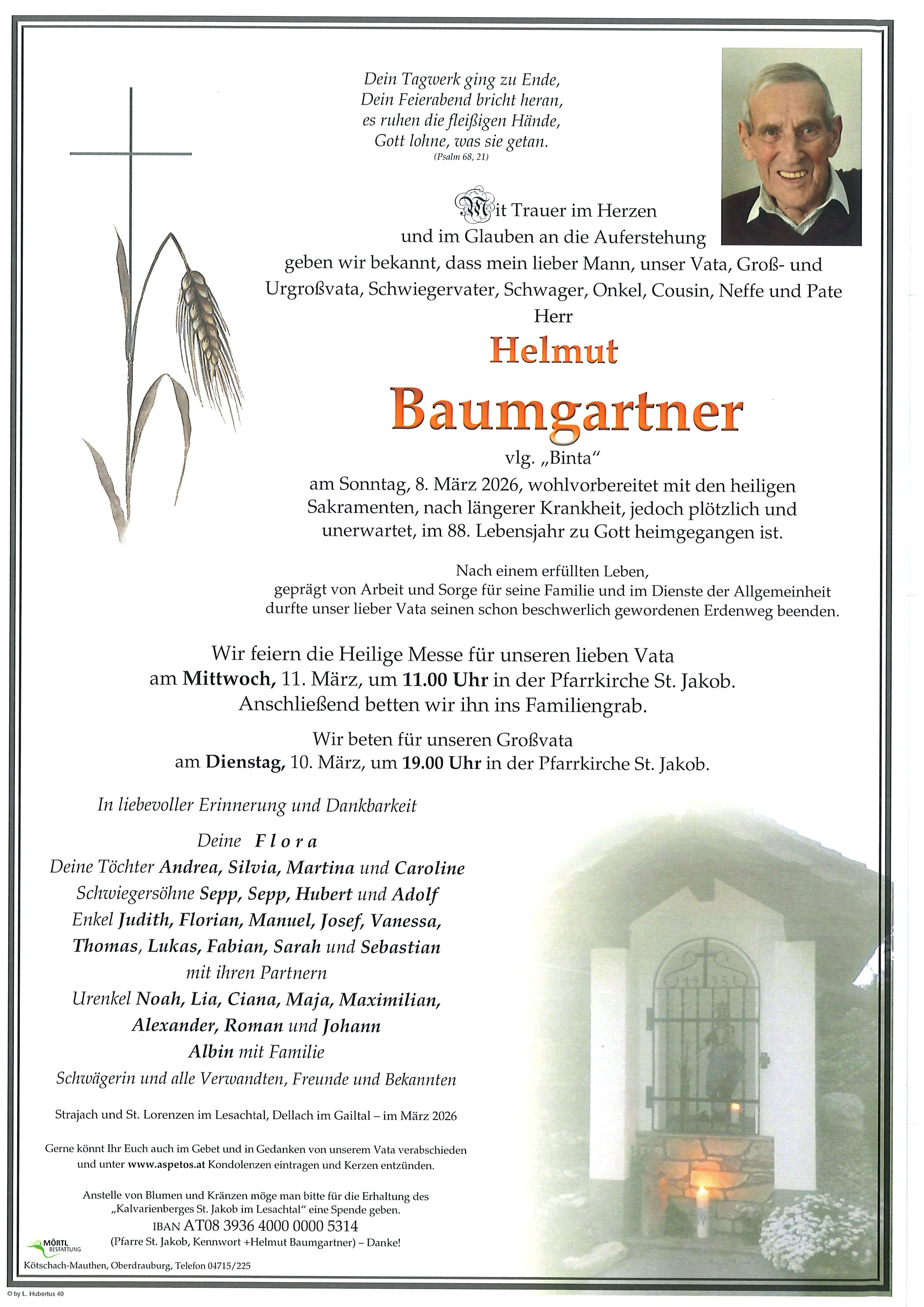 Traueranzeige von Helmut Baumgartner