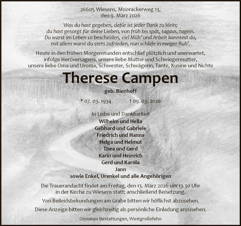 Traueranzeige von Therese Campen