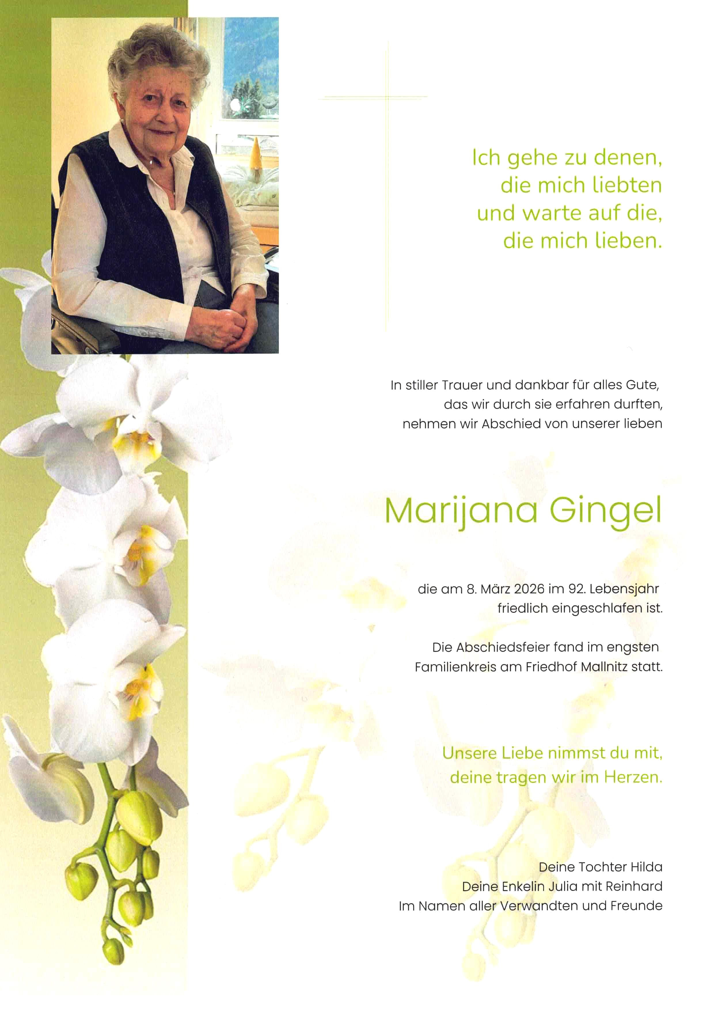 Traueranzeige von Gingel Marijana