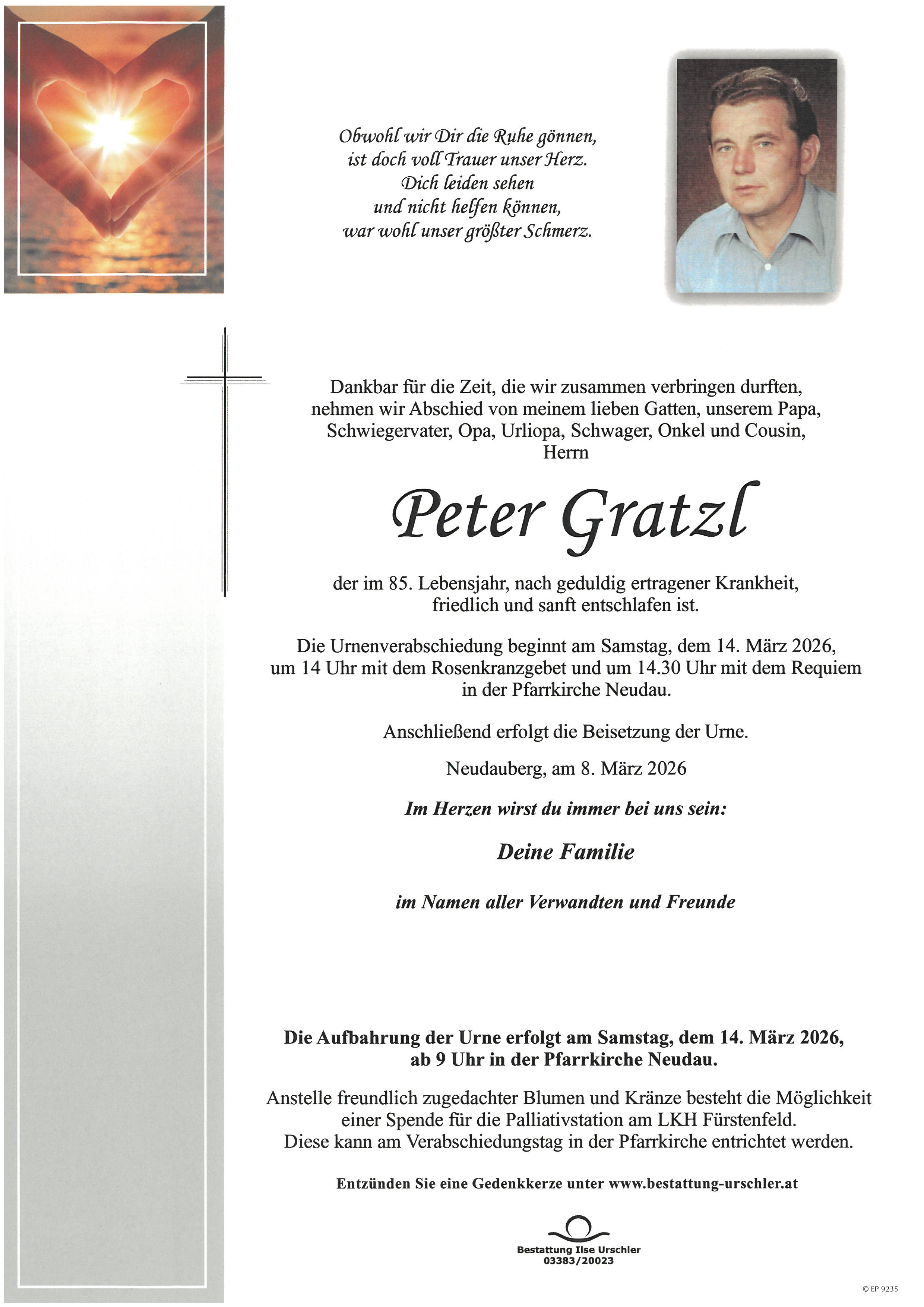 Traueranzeige von Peter Gratzl