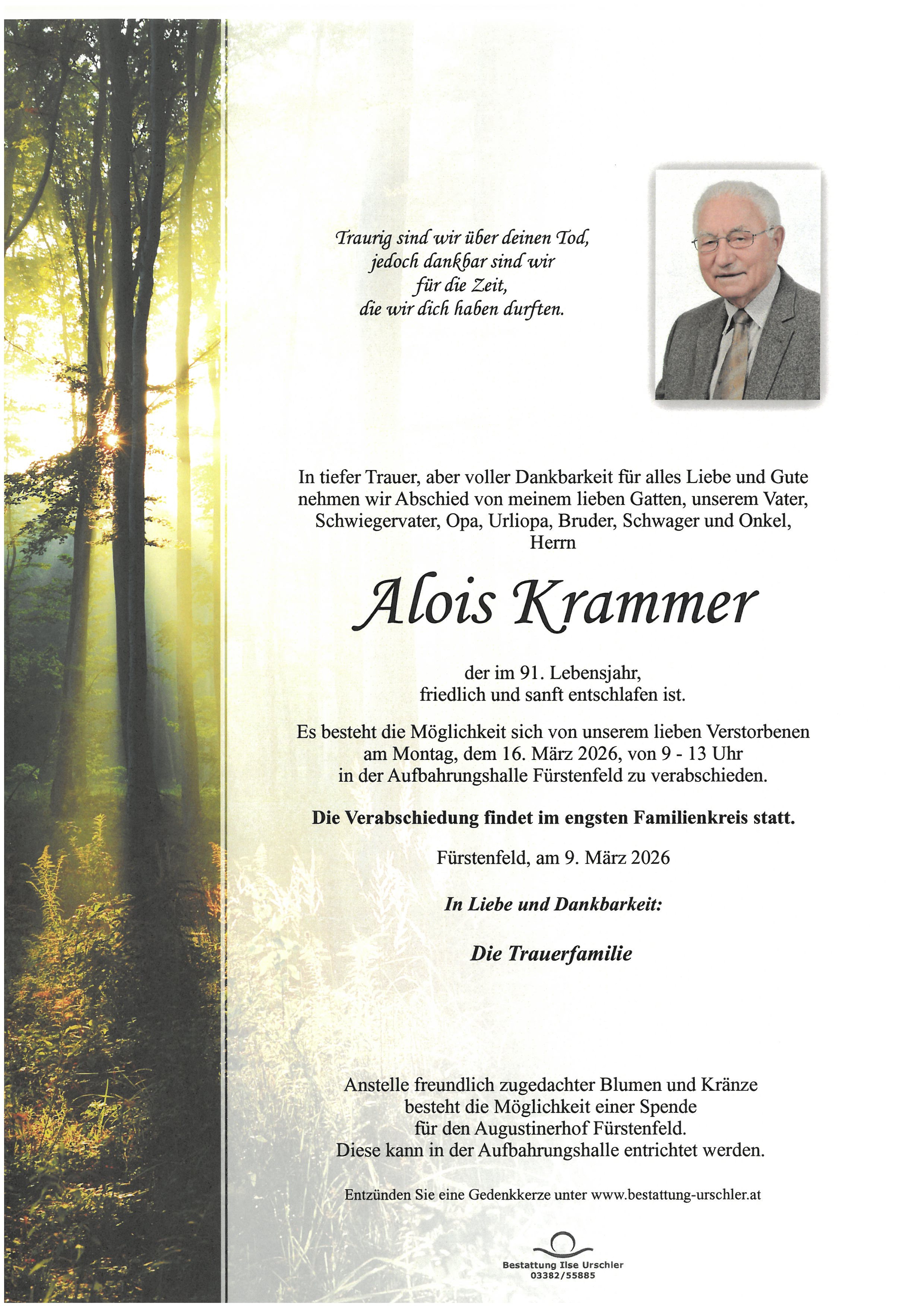 Traueranzeige von Alois Krammer