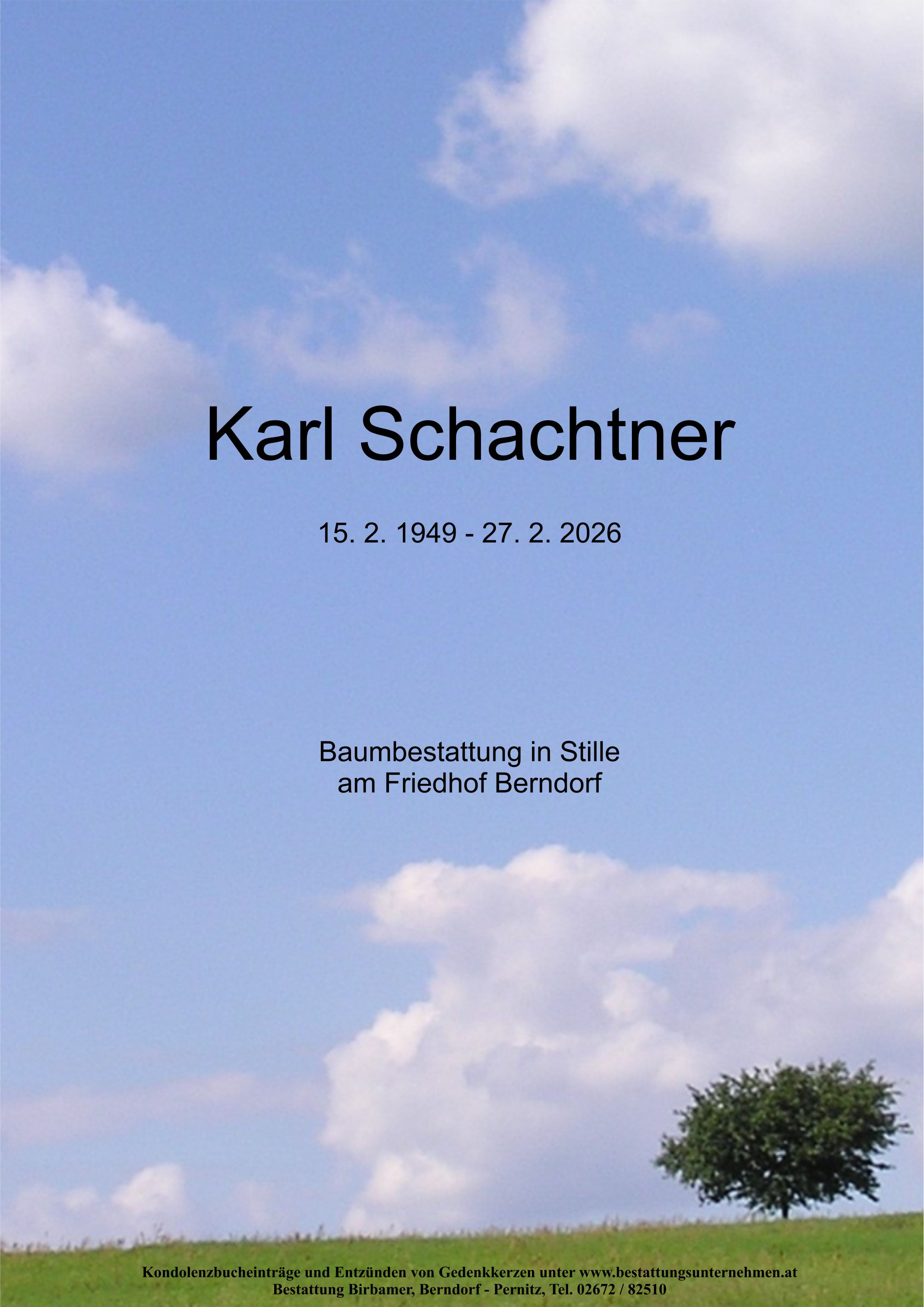 Traueranzeige von Karl Schachtner