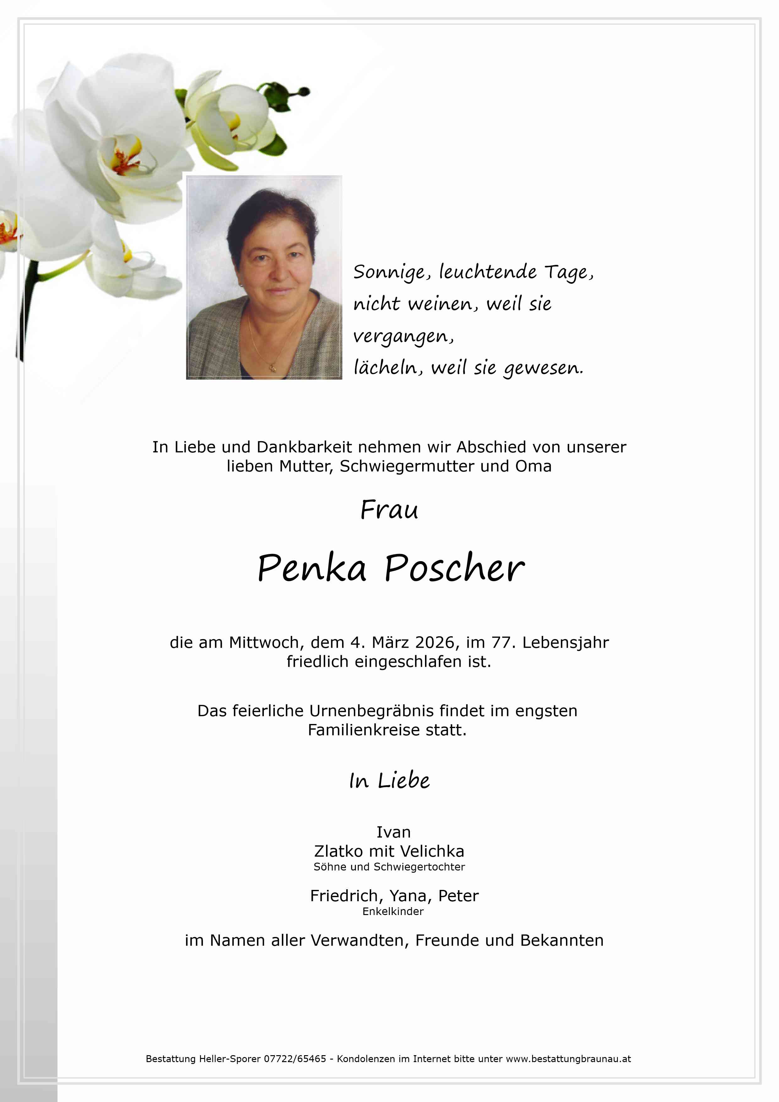 Traueranzeige von Penka Poscher