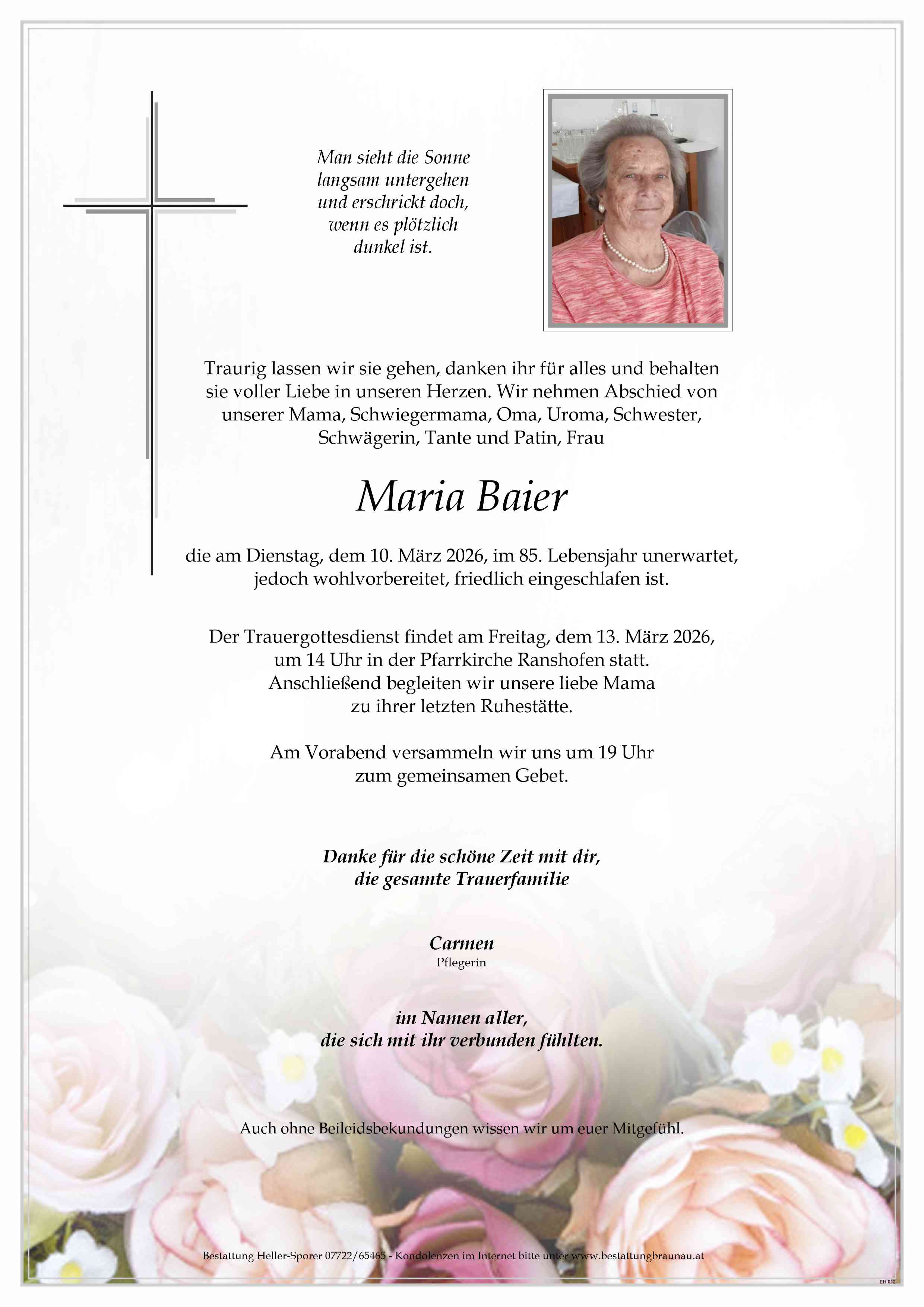 Traueranzeige von Maria Baier