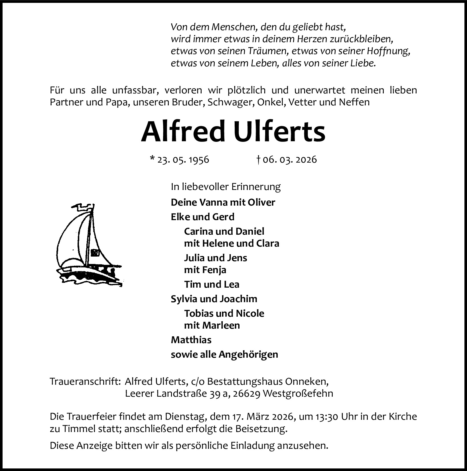 Traueranzeige von Alfred Ulferts