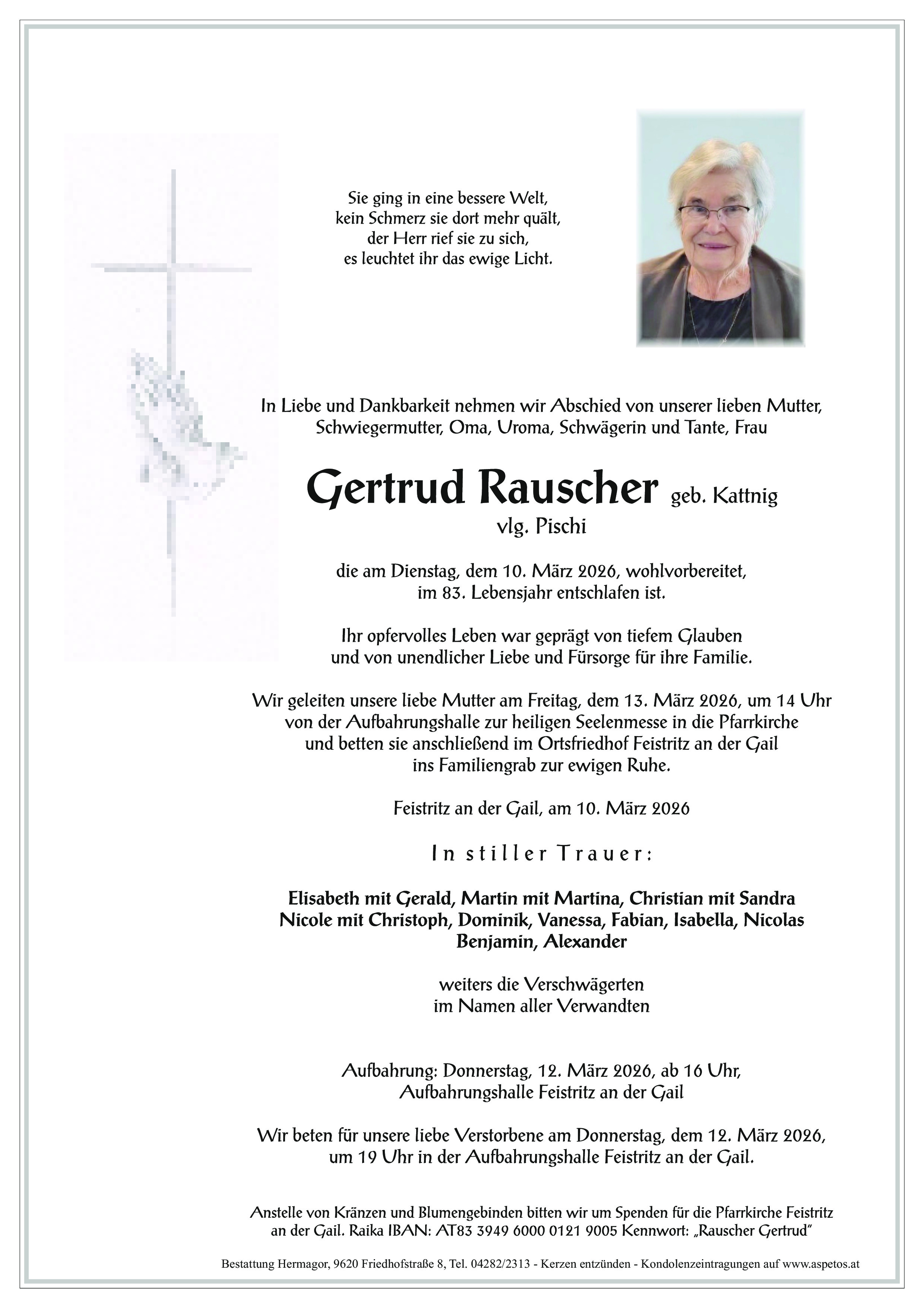 Traueranzeige von Gertrud Rauscher