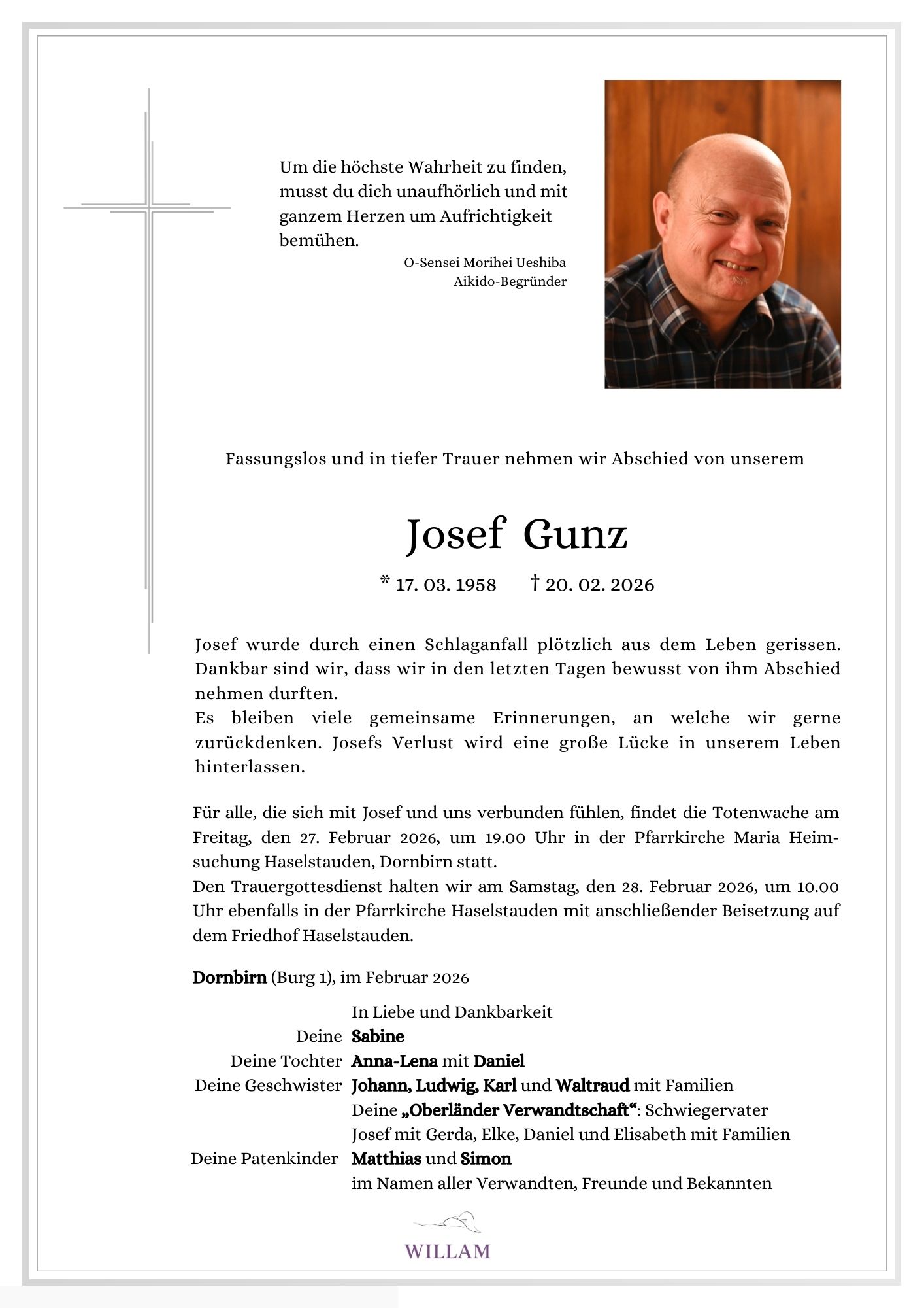 Traueranzeige von Josef Gunz