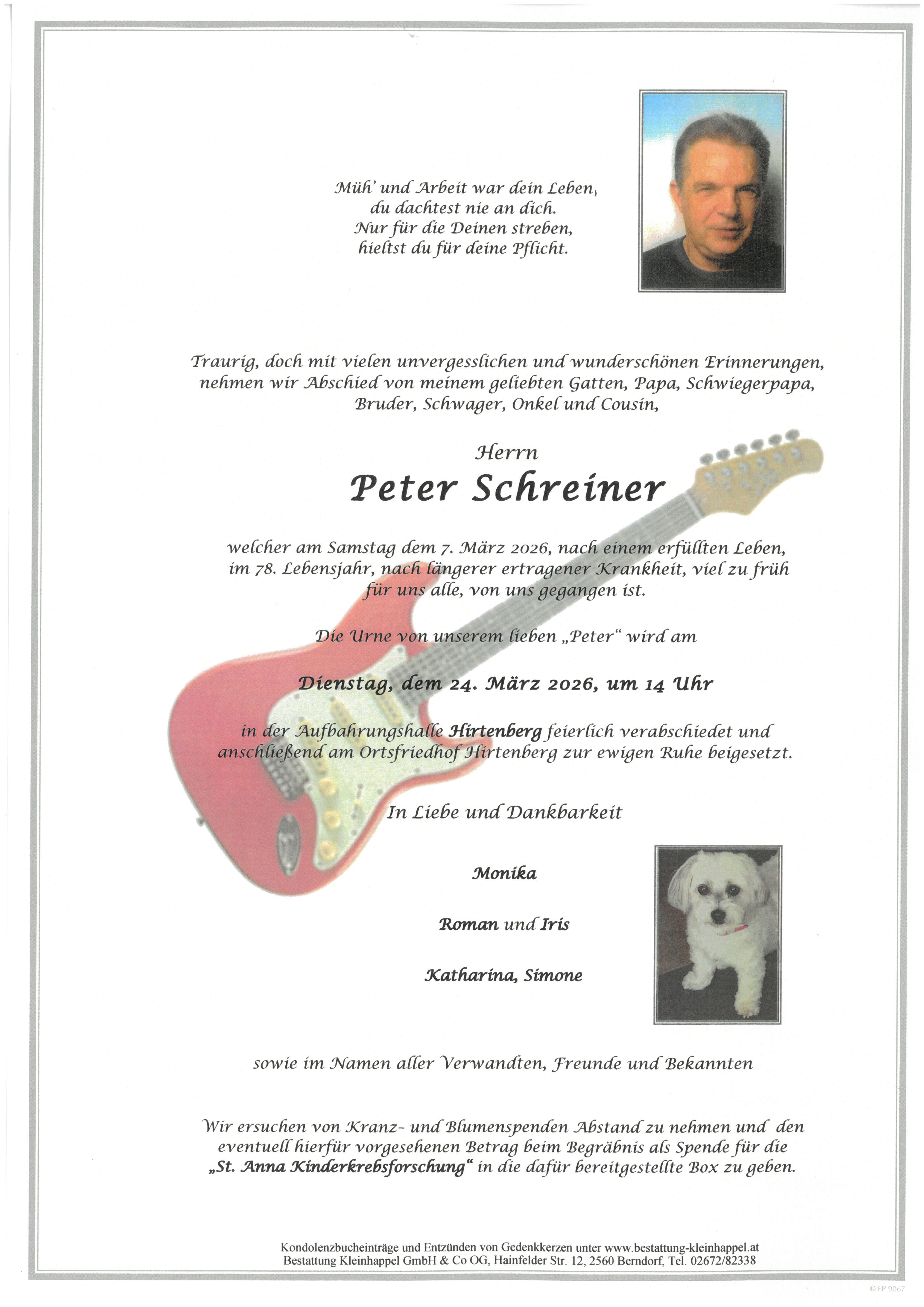Traueranzeige von Peter Schreiner