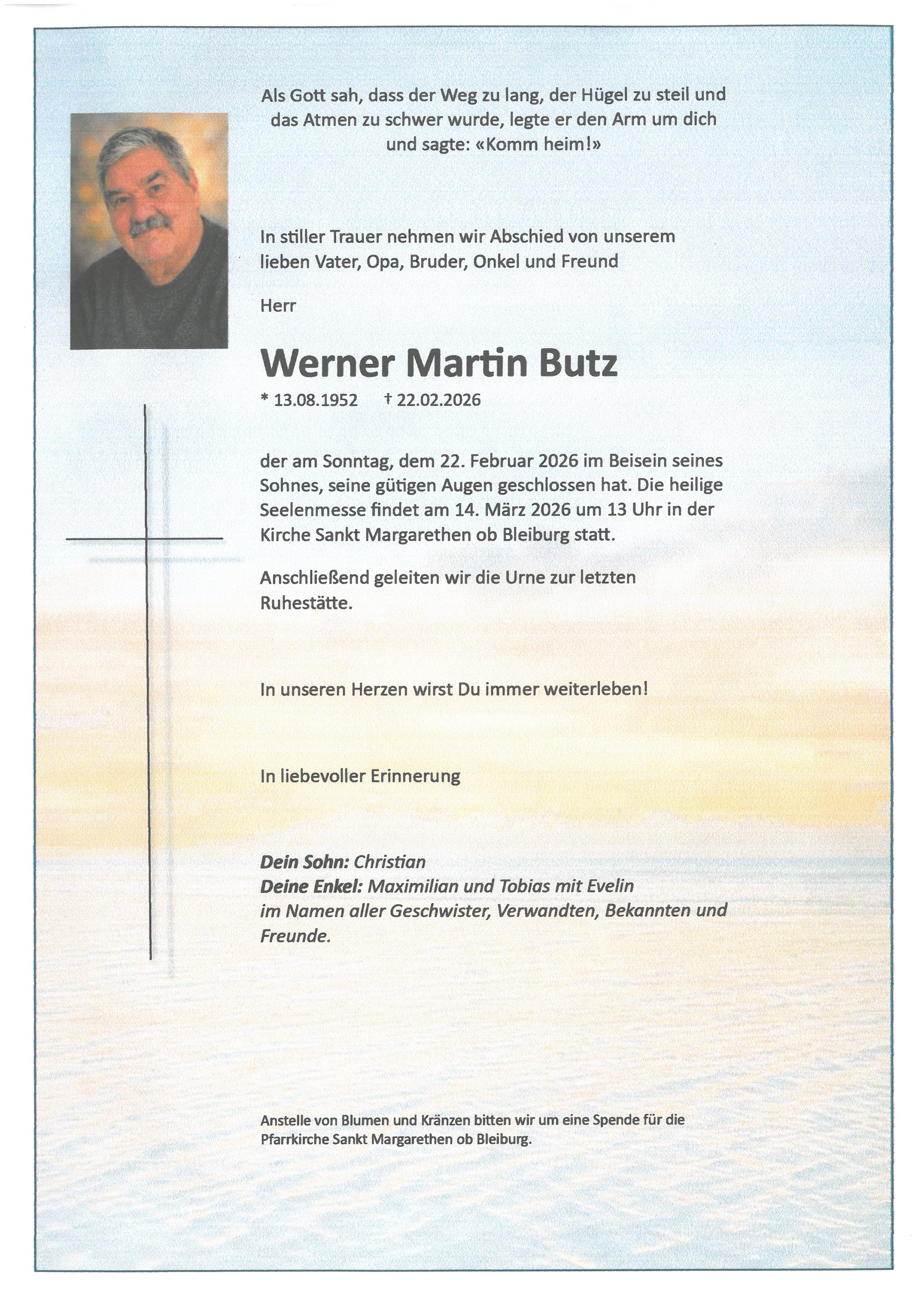Traueranzeige von Werner Martin Butz