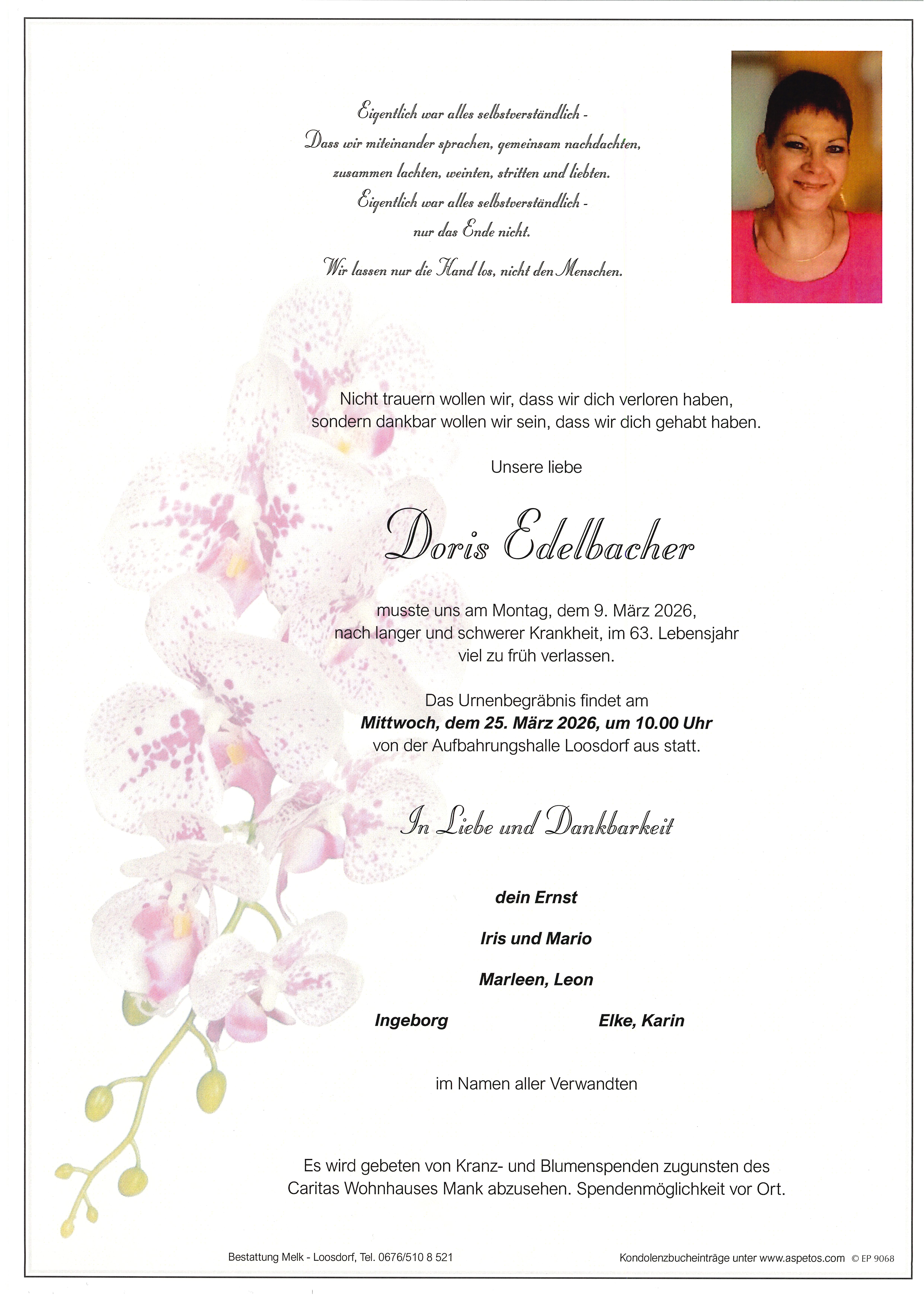 Traueranzeige von Doris Edelbacher