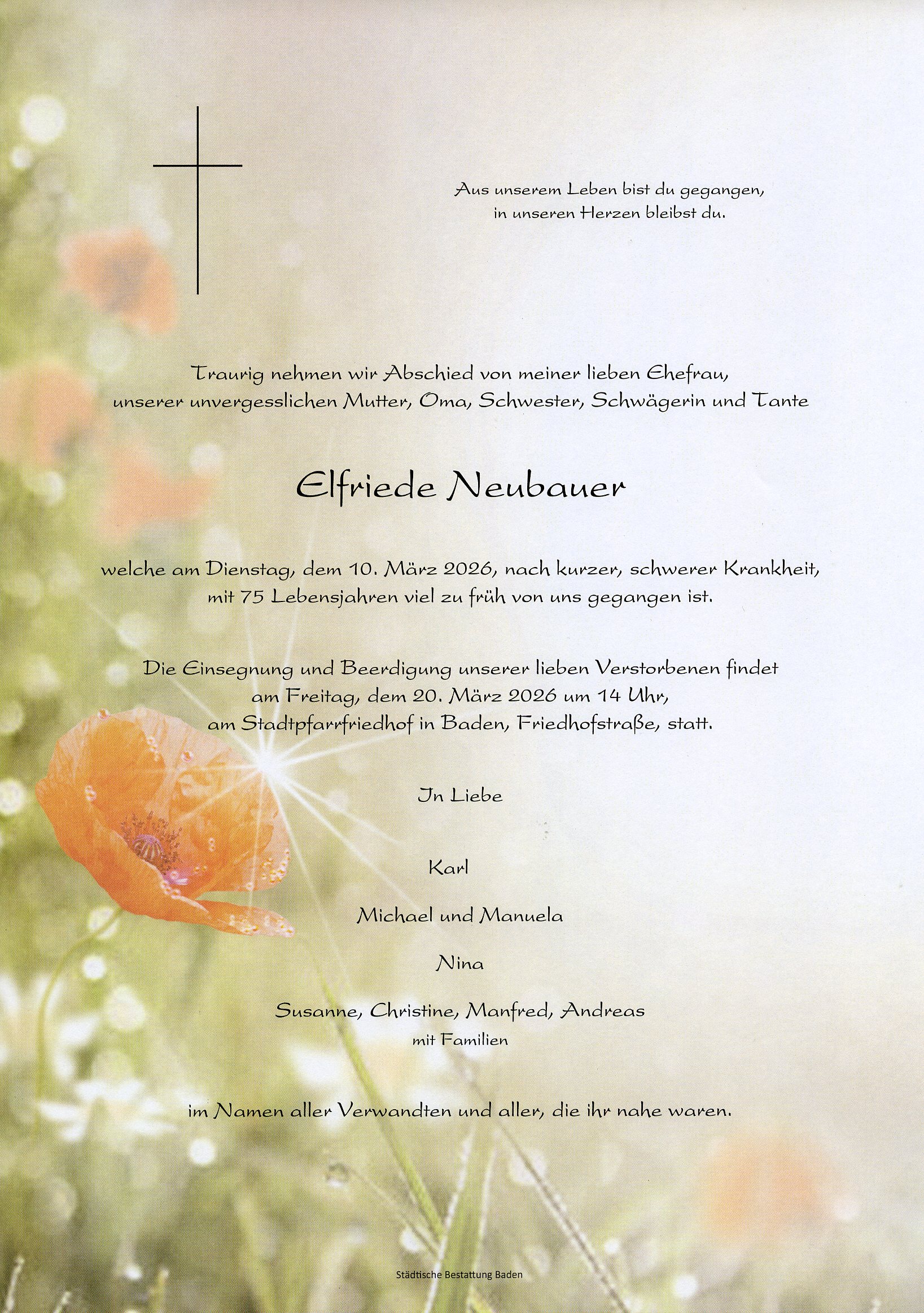 Traueranzeige von Elfriede Neubauer