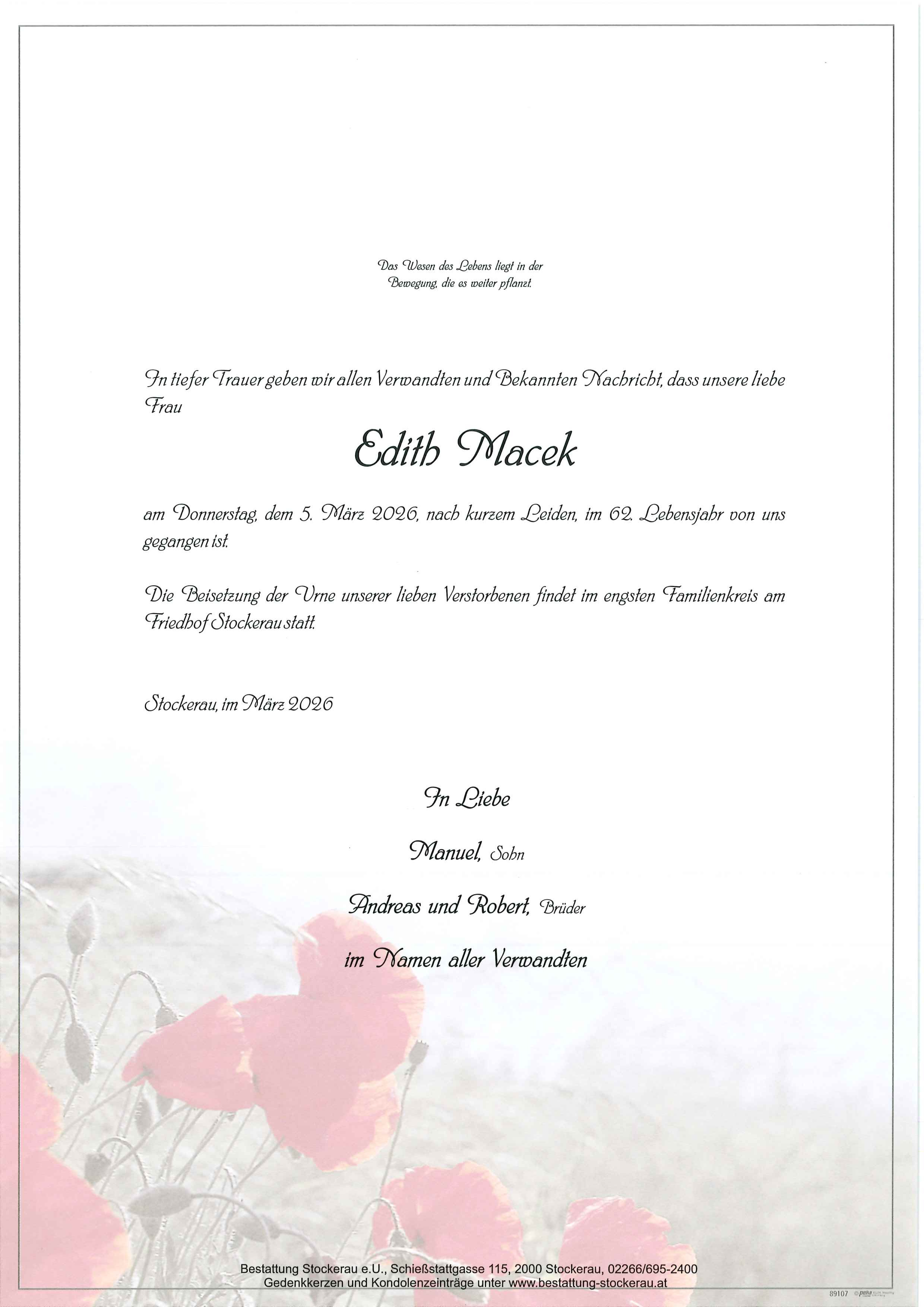 Traueranzeige von Edith Macek