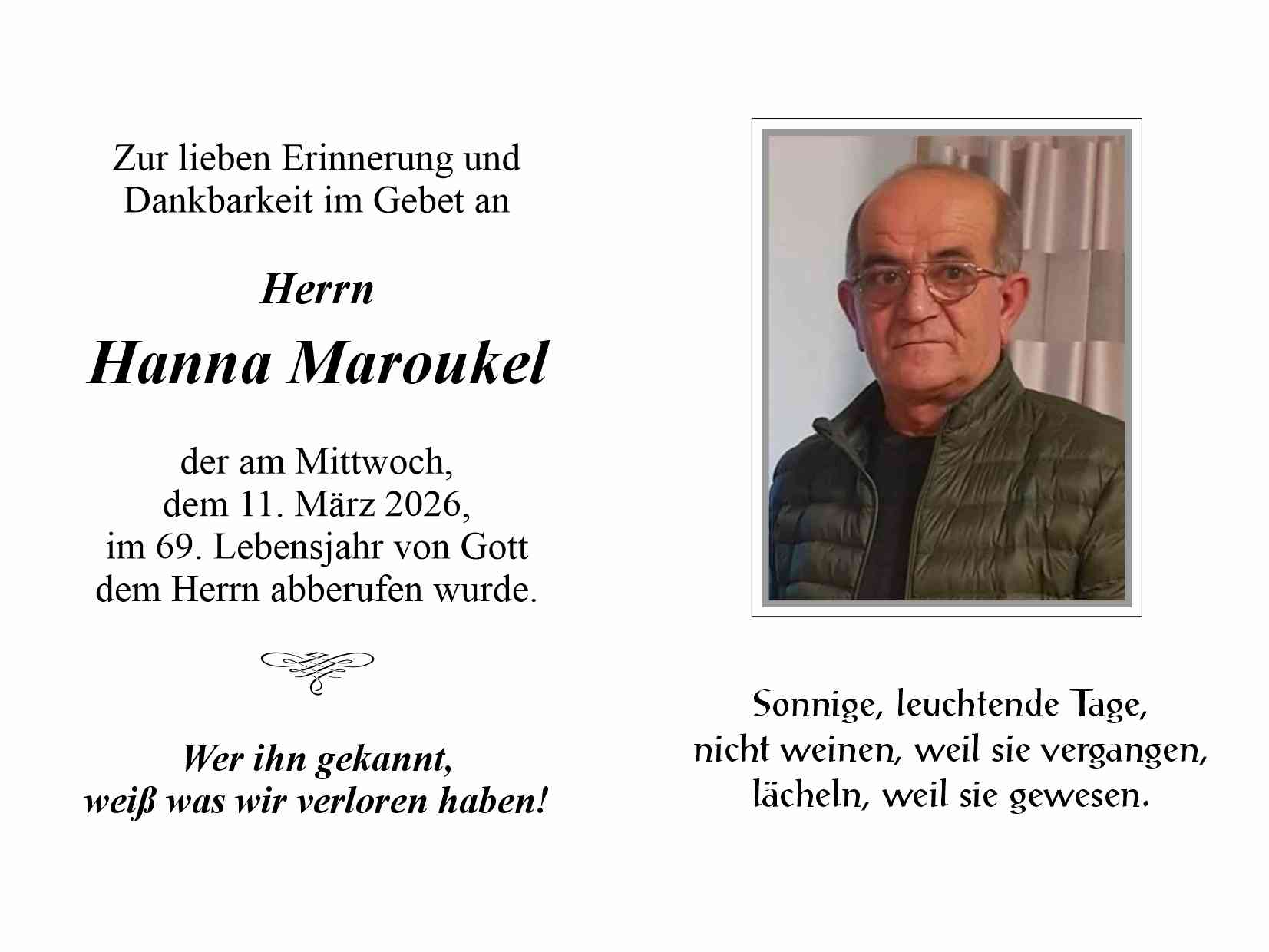 Traueranzeige von Hanna Maroukel