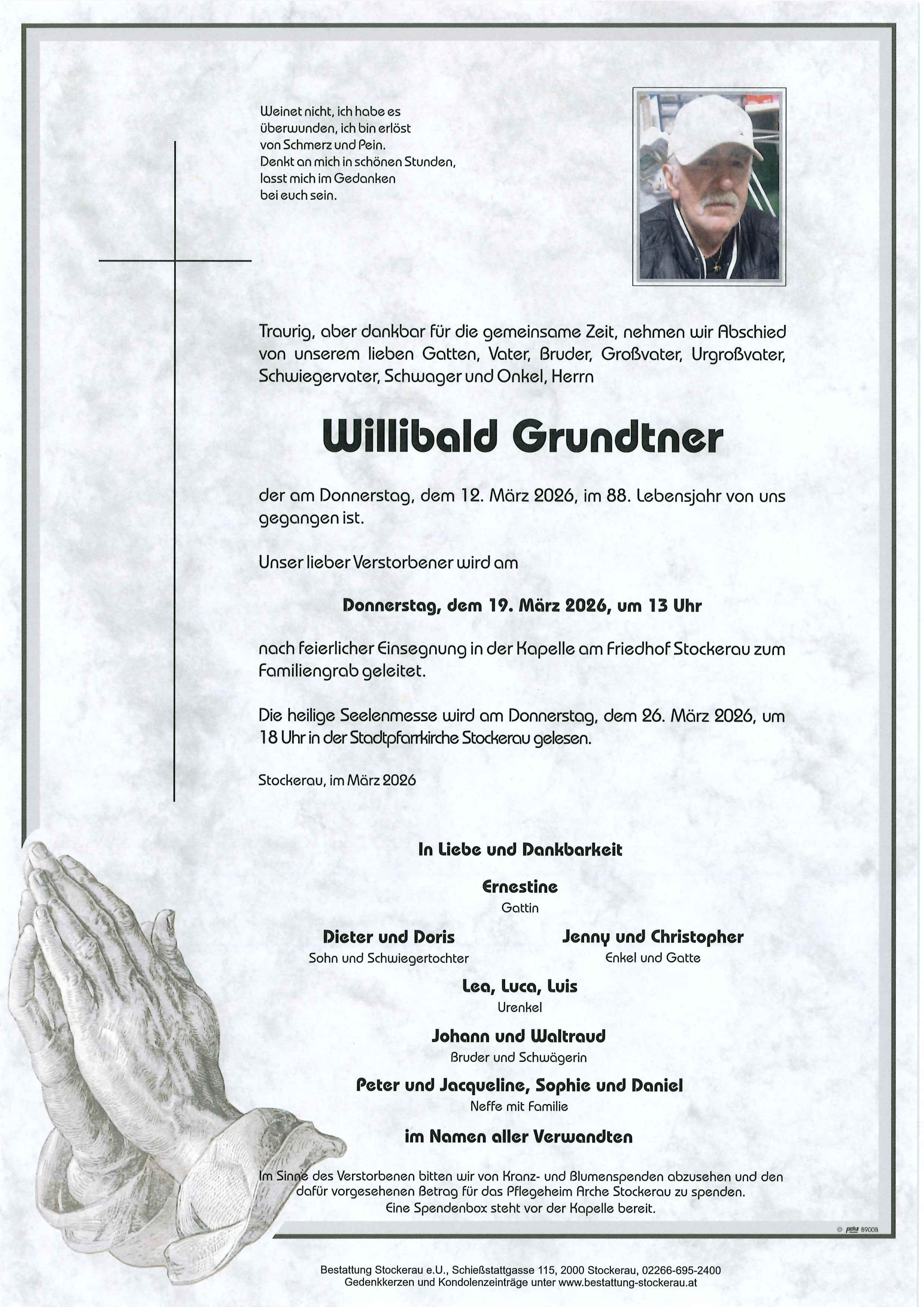 Traueranzeige von Willibald Grundtner