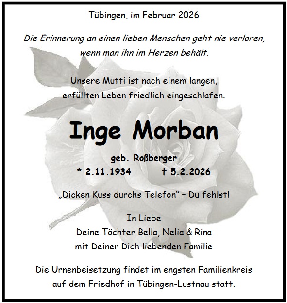 Traueranzeige von Inge Morban
