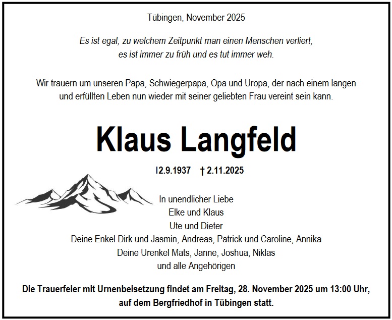 Traueranzeige von Klaus Langfeld