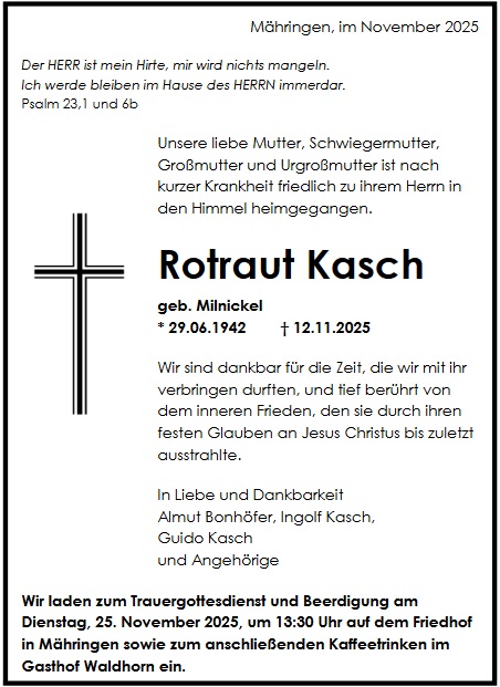 Traueranzeige von Rotraut Kasch