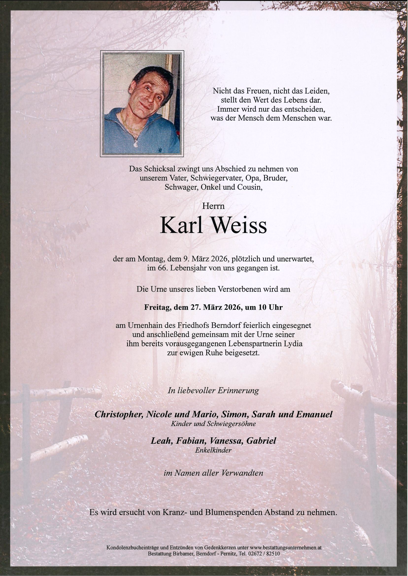 Traueranzeige von Karl Weiss