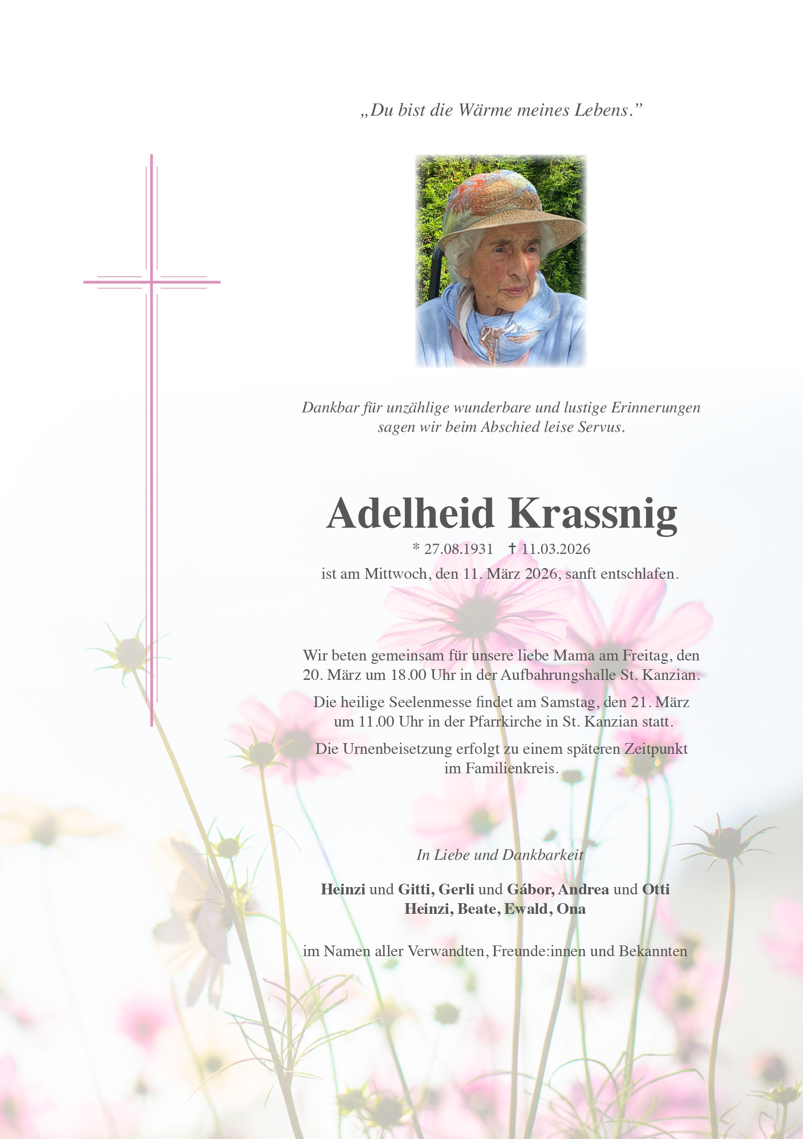 Traueranzeige von Adelheid Krassnig