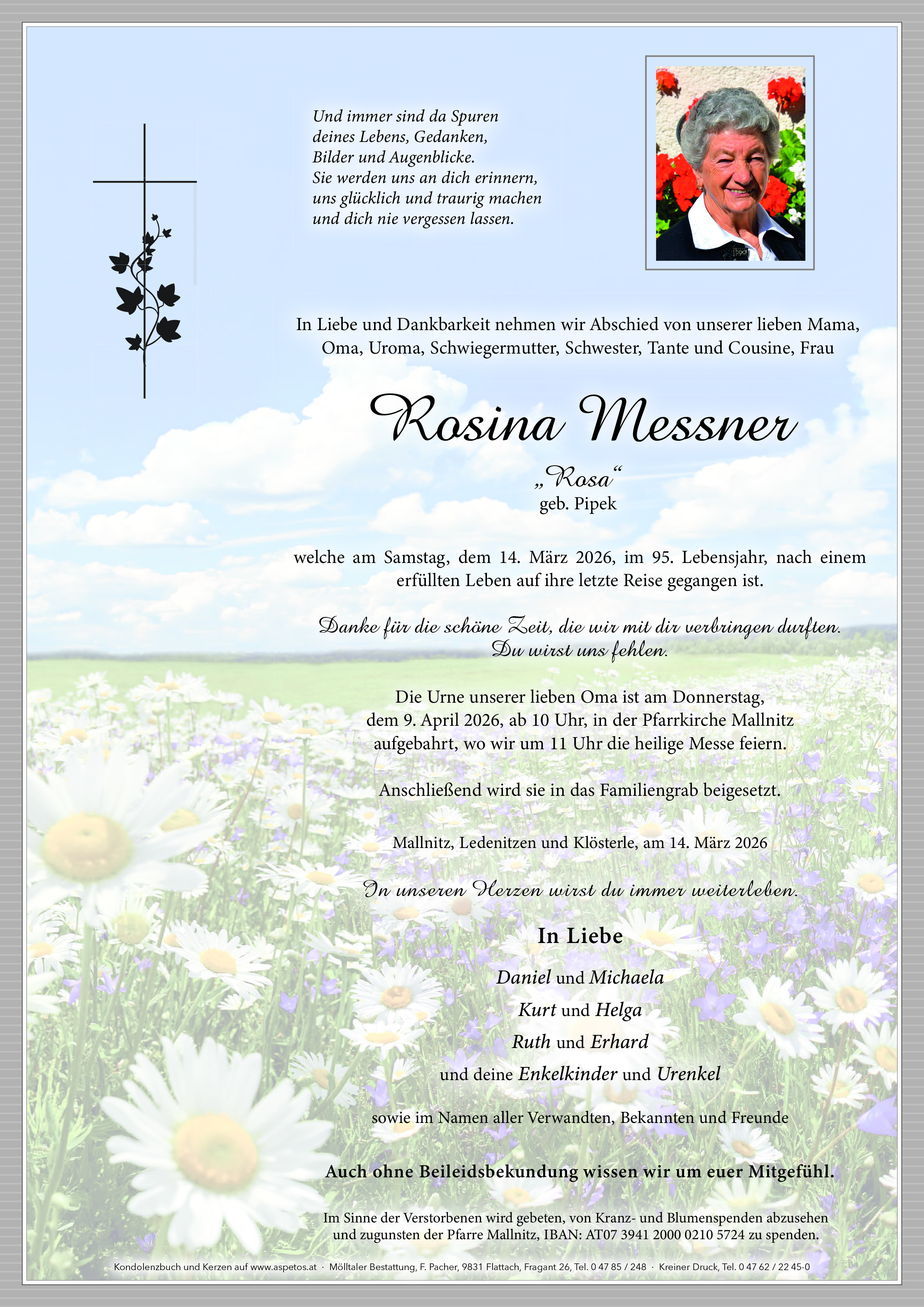 Traueranzeige von Rosina Messner